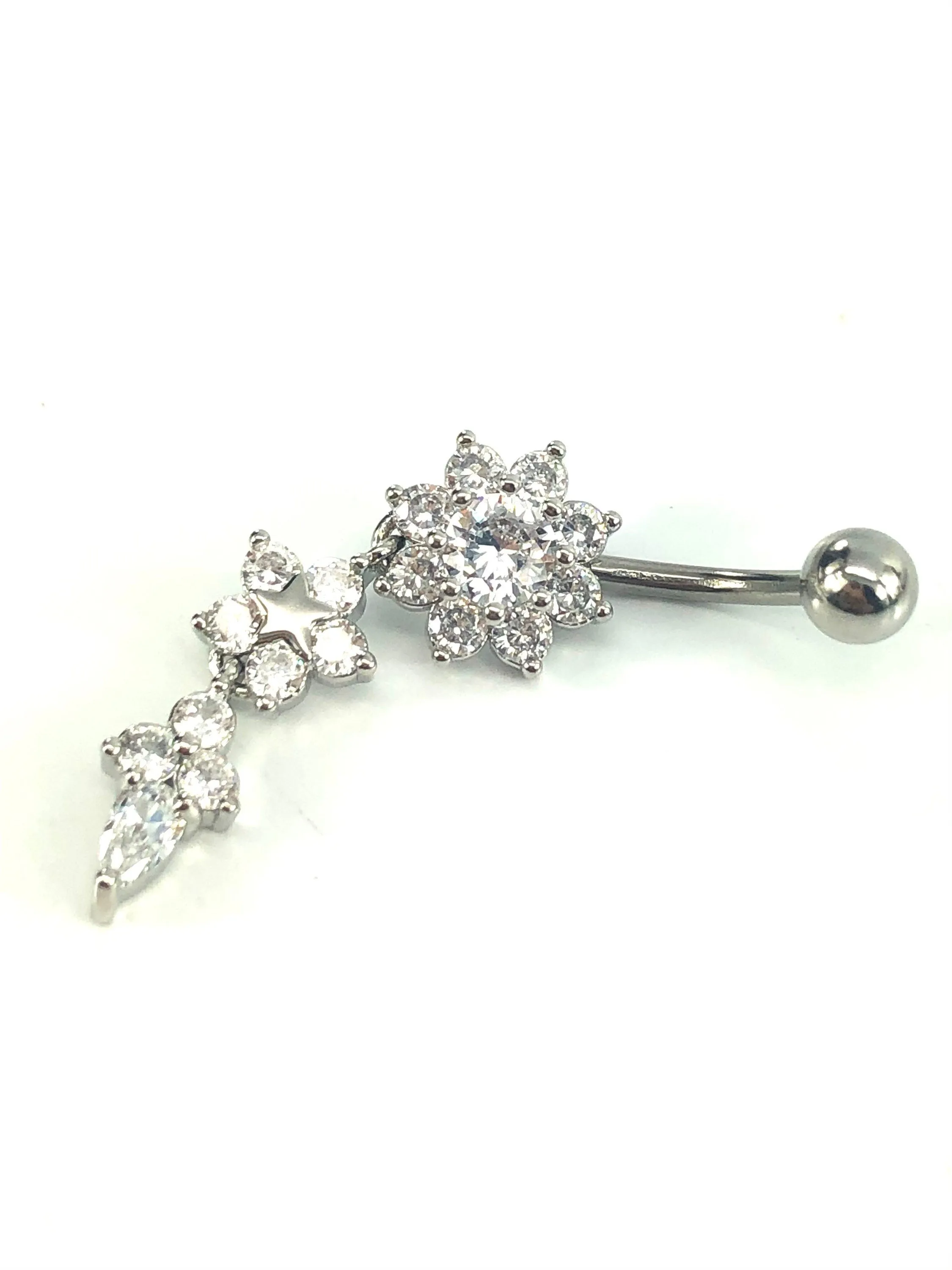 Stainless steel curve bar , w/ gem belly ring, SKU# NBR018