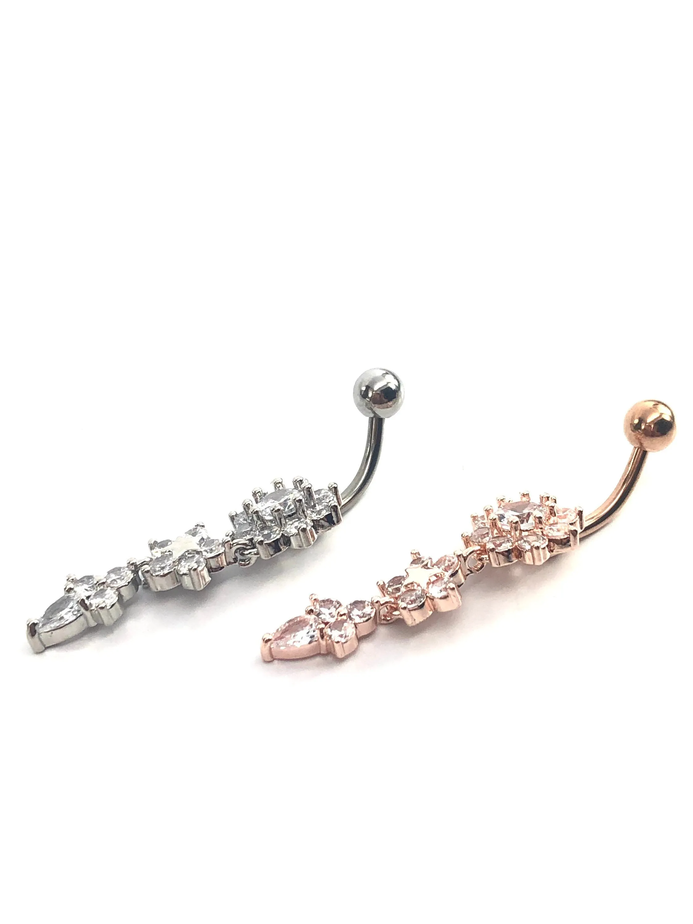 Stainless steel curve bar , w/ gem belly ring, SKU# NBR018