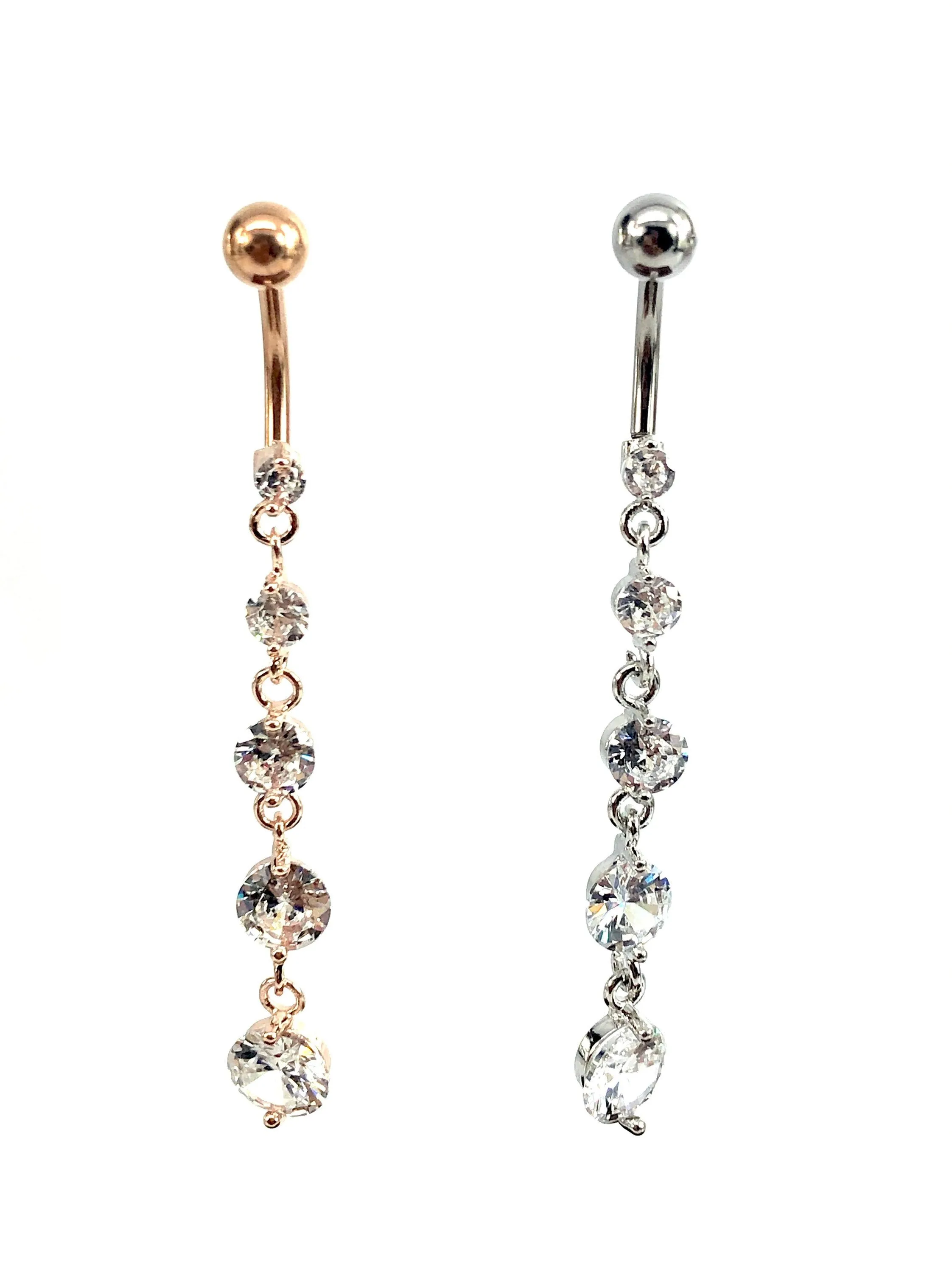 Stainless steel curve bar w/ gem belly ring, SKU# NBR020