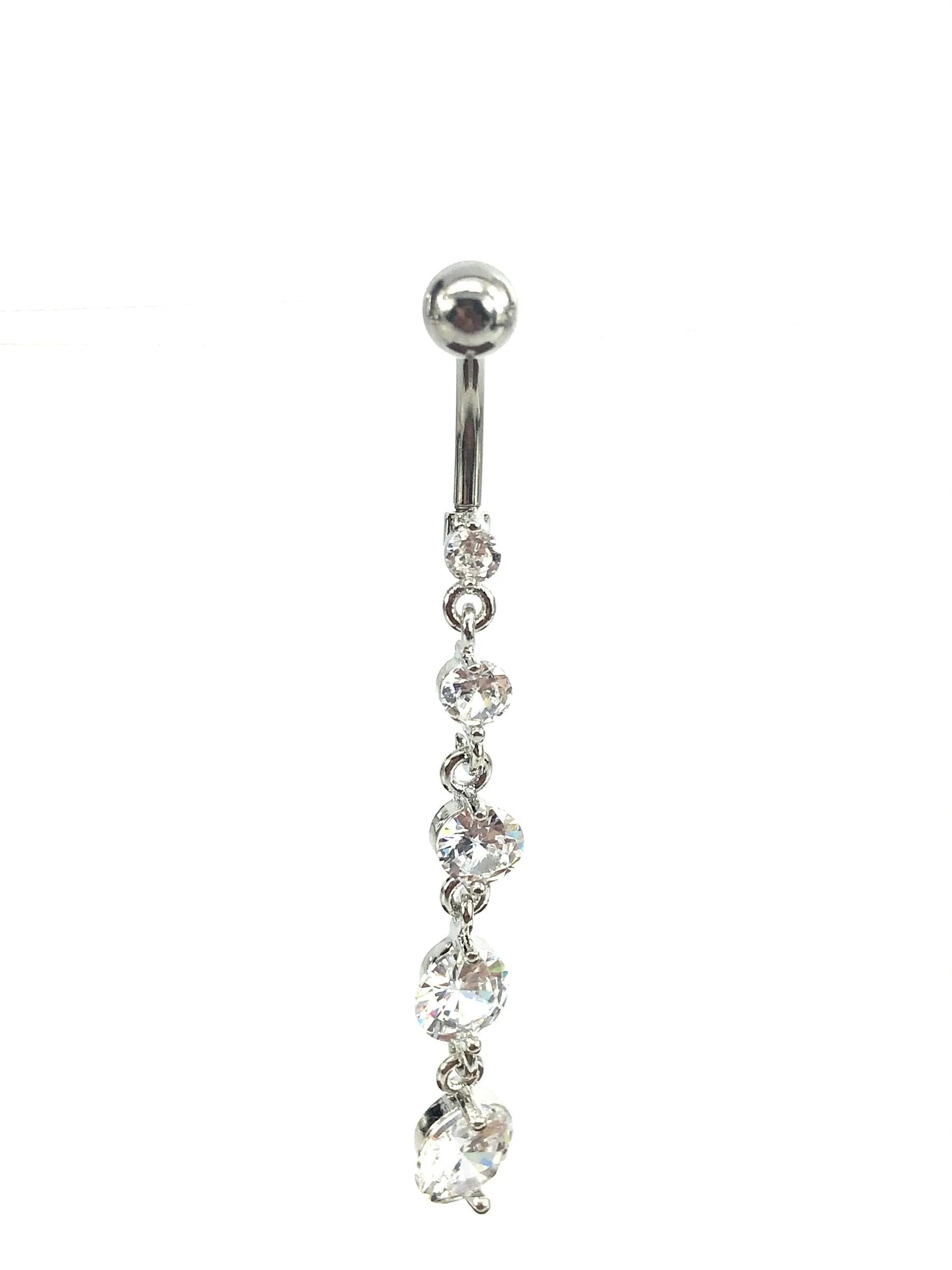 Stainless steel curve bar w/ gem belly ring, SKU# NBR020