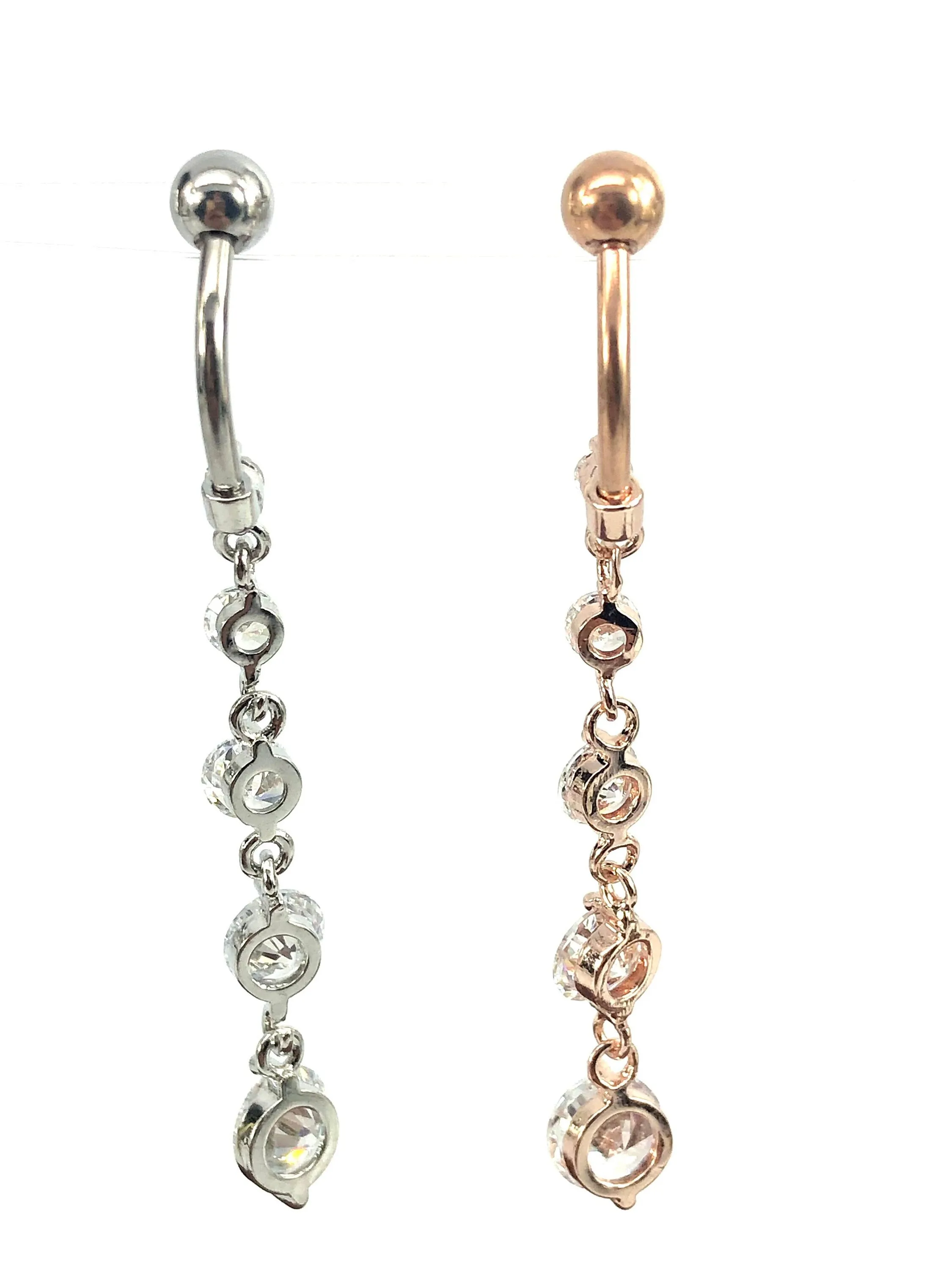 Stainless steel curve bar w/ gem belly ring, SKU# NBR020