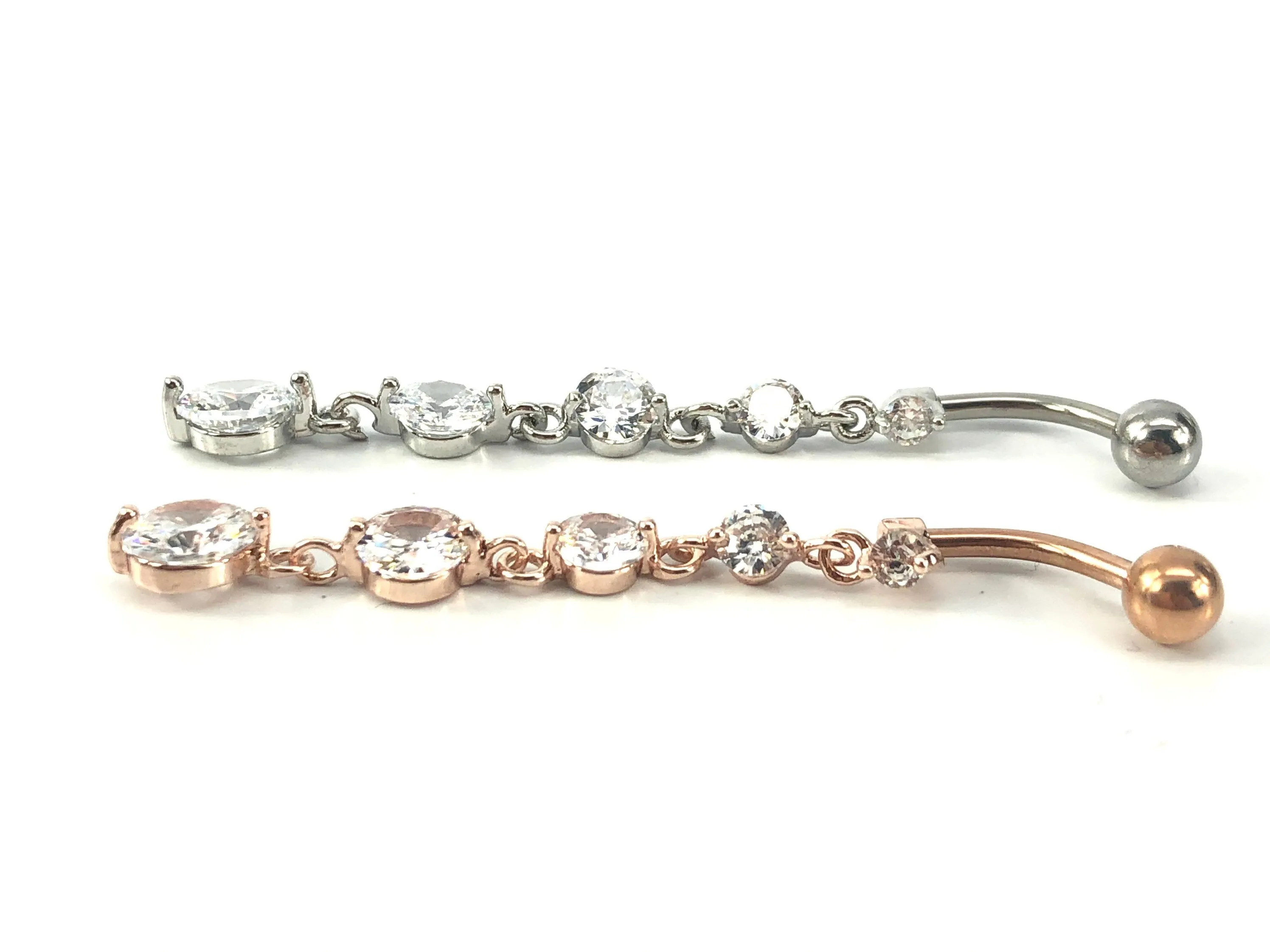 Stainless steel curve bar w/ gem belly ring, SKU# NBR020