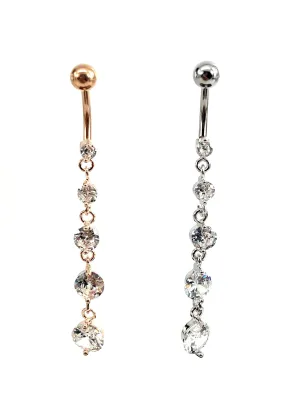 Stainless steel curve bar w/ gem belly ring, SKU# NBR020