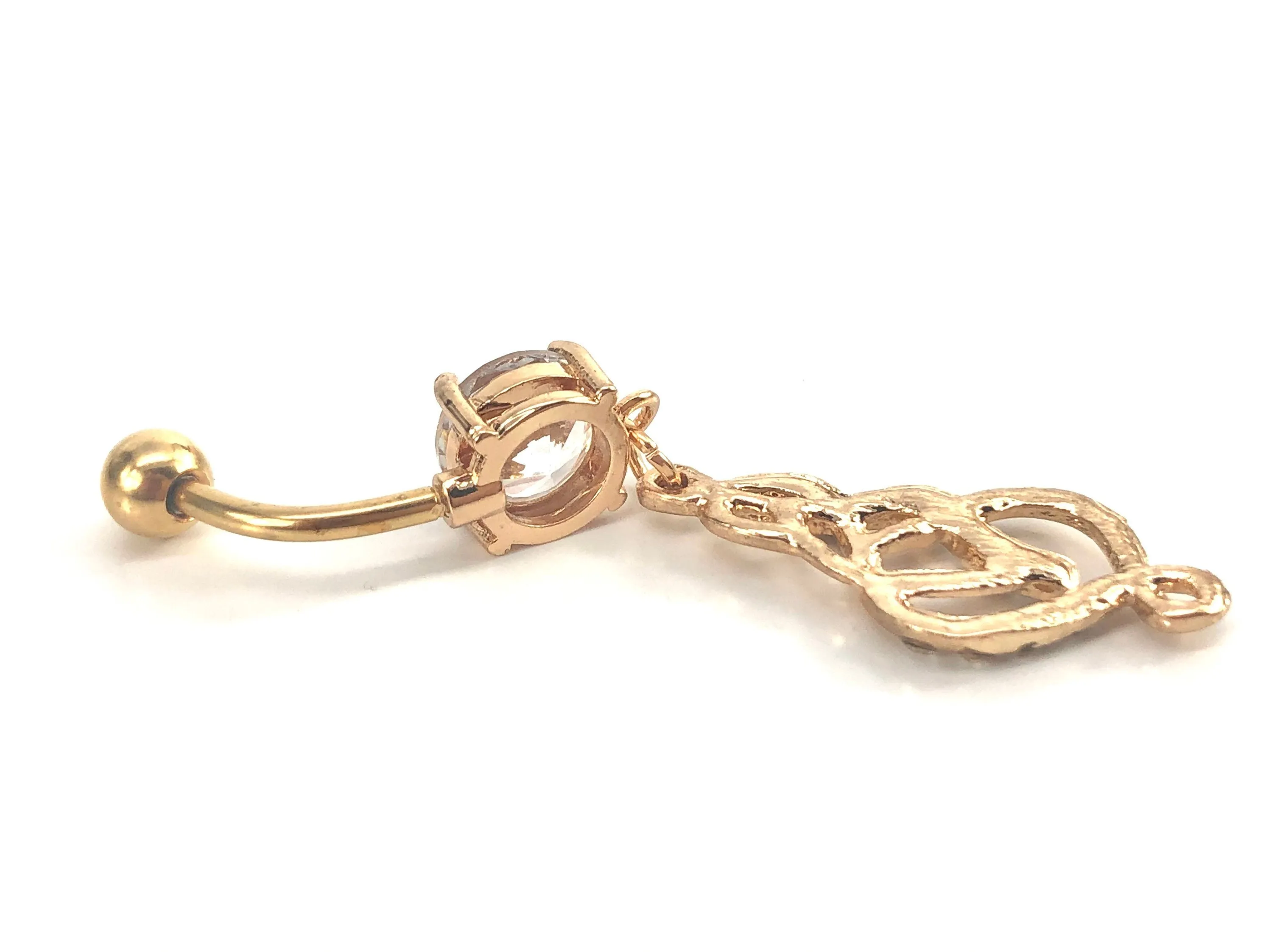 Stainless steel curve bar w/ gem belly ring, SKU# NBR071