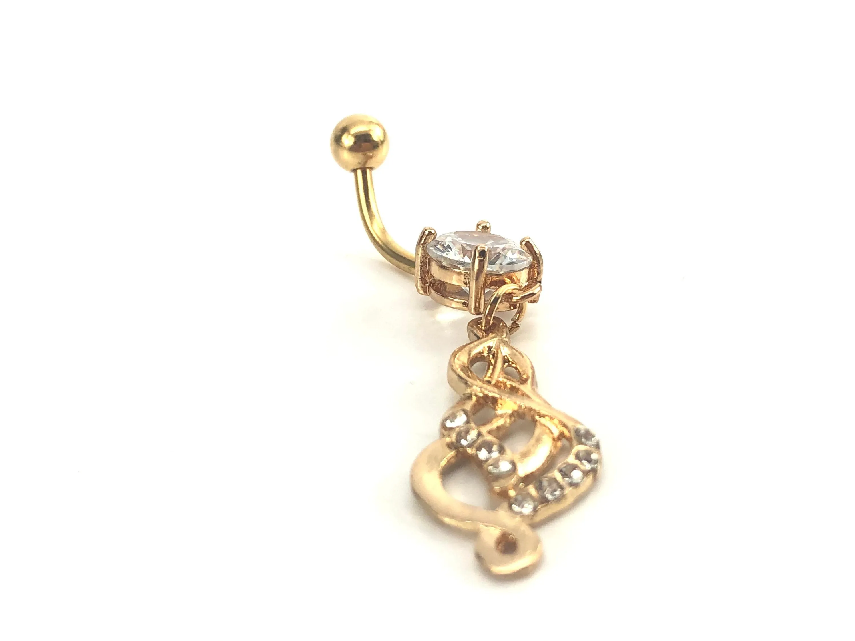 Stainless steel curve bar w/ gem belly ring, SKU# NBR071