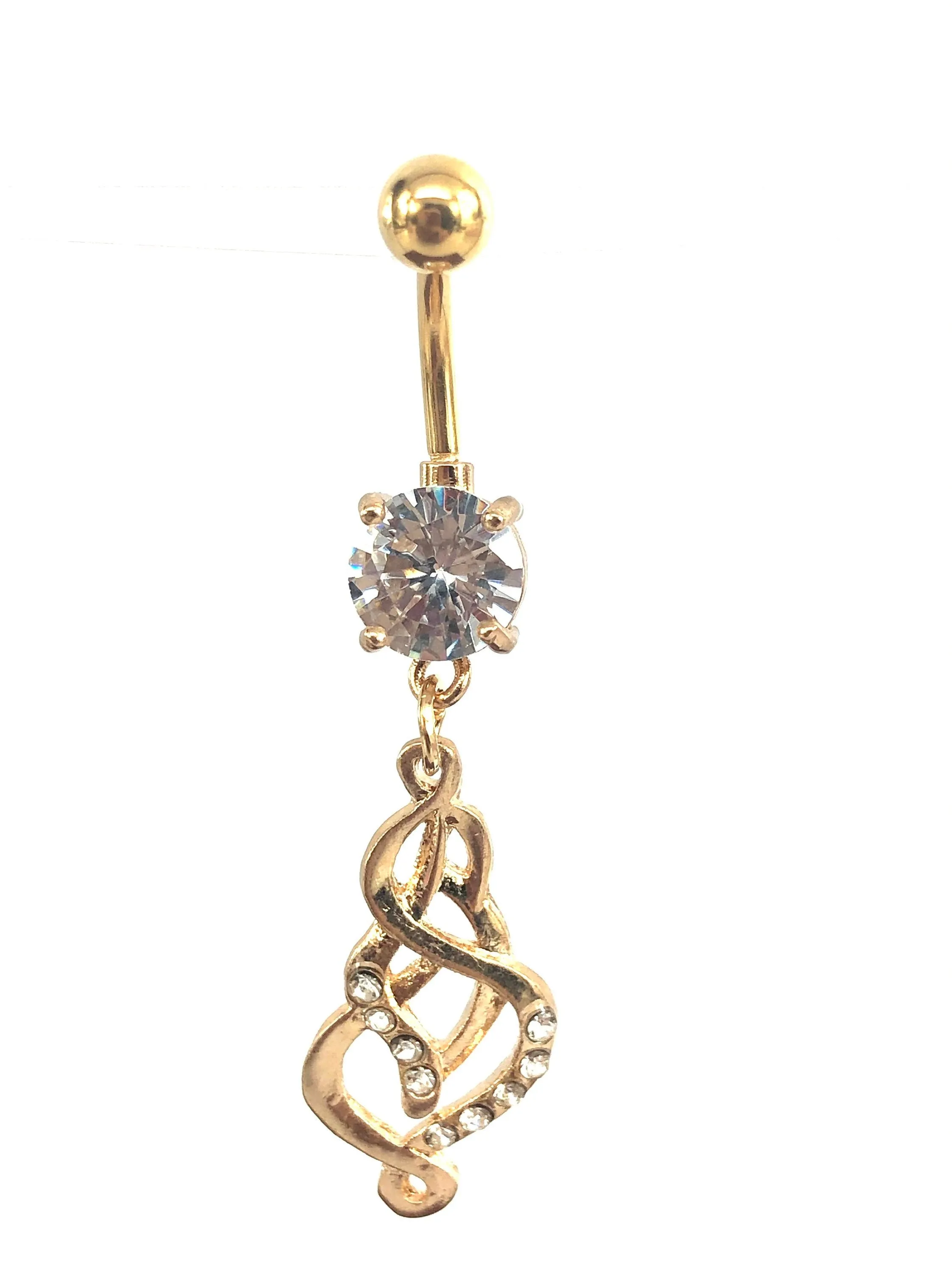 Stainless steel curve bar w/ gem belly ring, SKU# NBR071