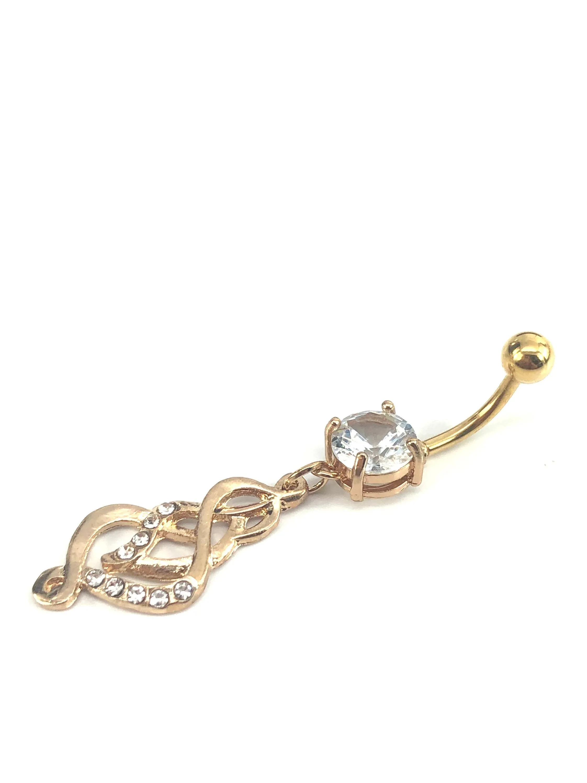 Stainless steel curve bar w/ gem belly ring, SKU# NBR071