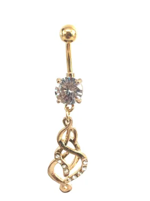 Stainless steel curve bar w/ gem belly ring, SKU# NBR071