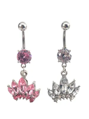 Stainless steel curve bar , w/ gem belly ring, SKU# NBR072
