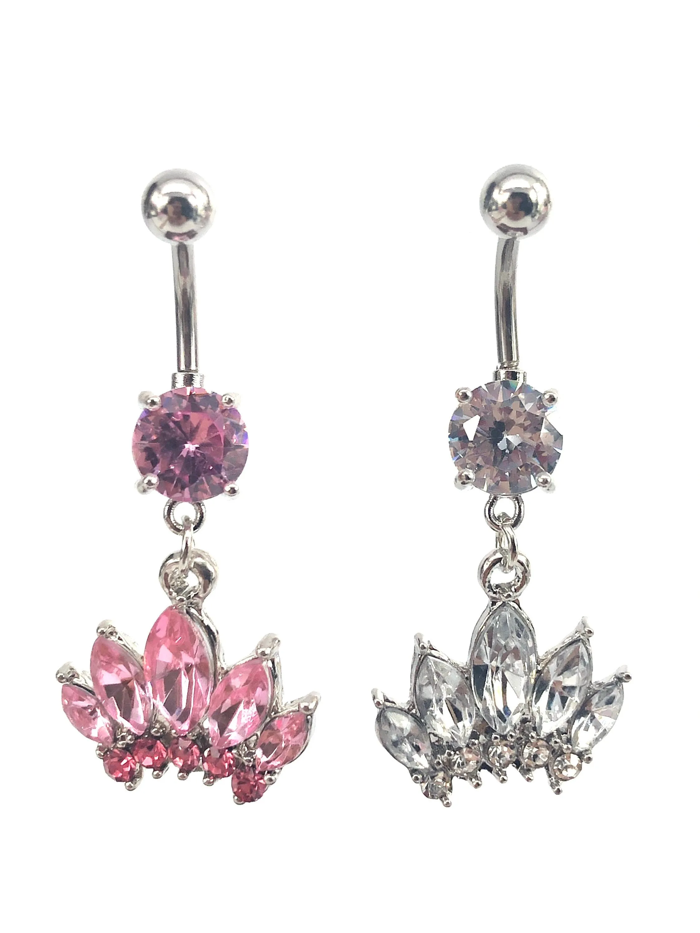 Stainless steel curve bar , w/ gem belly ring, SKU# NBR072