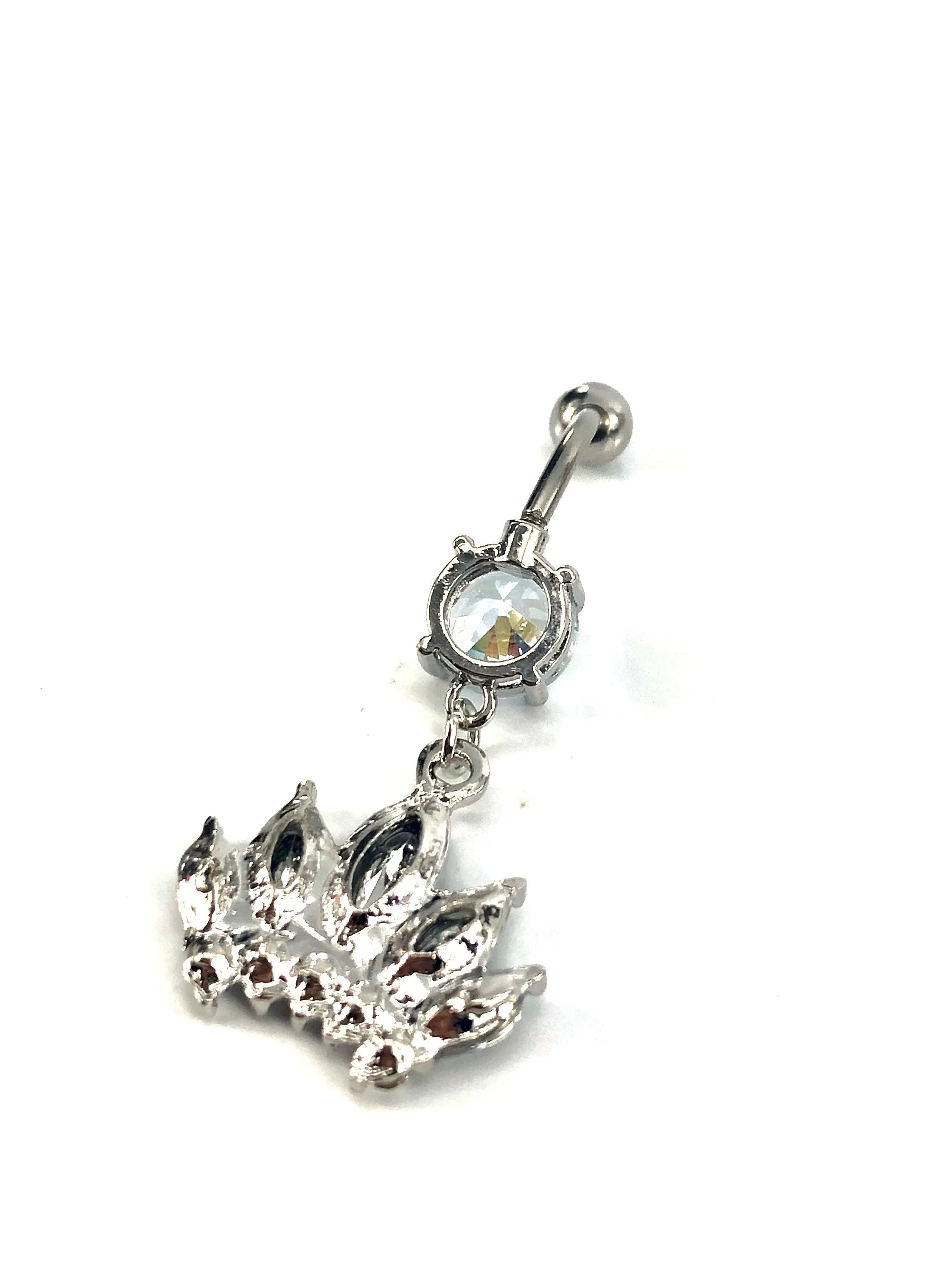 Stainless steel curve bar , w/ gem belly ring, SKU# NBR072