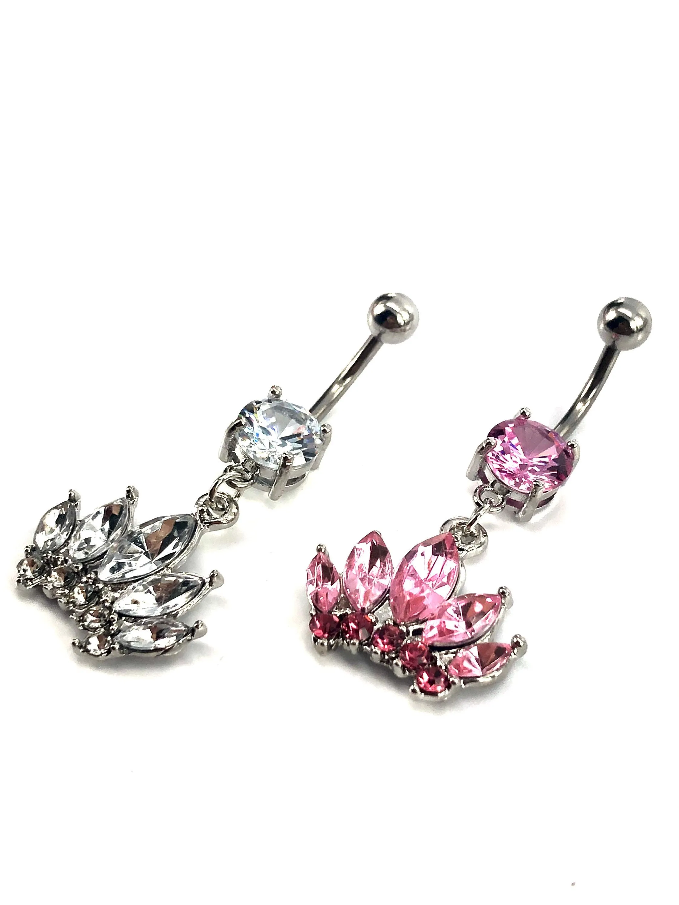 Stainless steel curve bar , w/ gem belly ring, SKU# NBR072