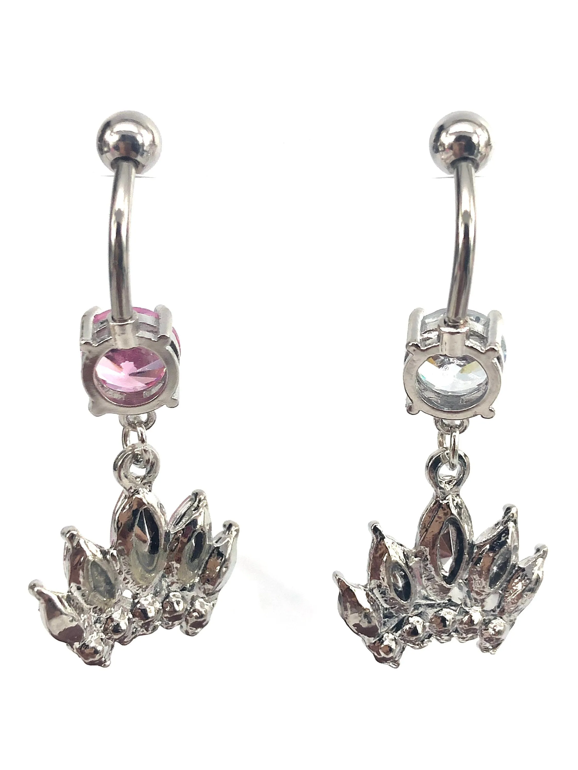 Stainless steel curve bar , w/ gem belly ring, SKU# NBR072