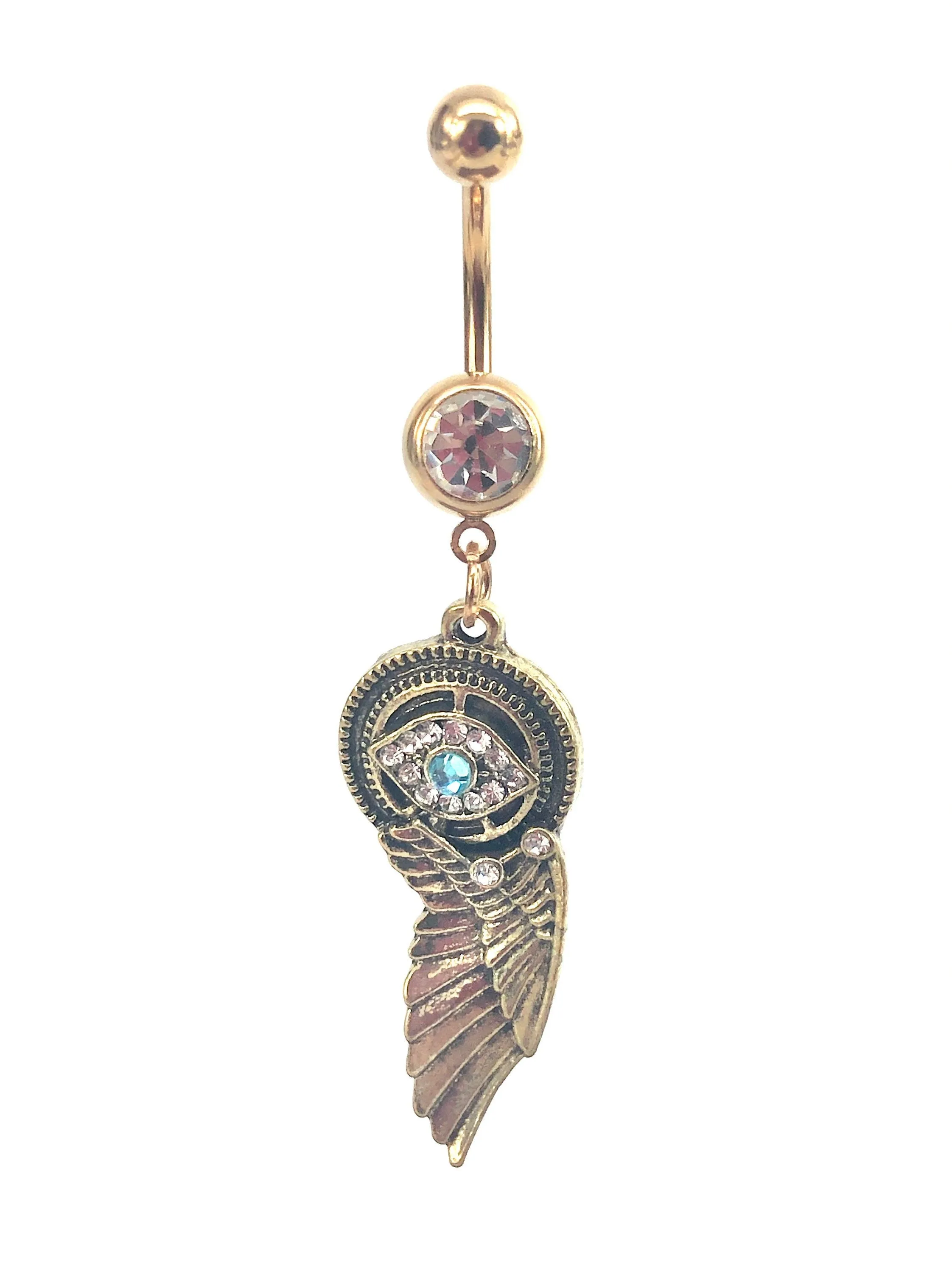 Stainless steel curve bar , w/ gem belly ring, SKU# NBR076