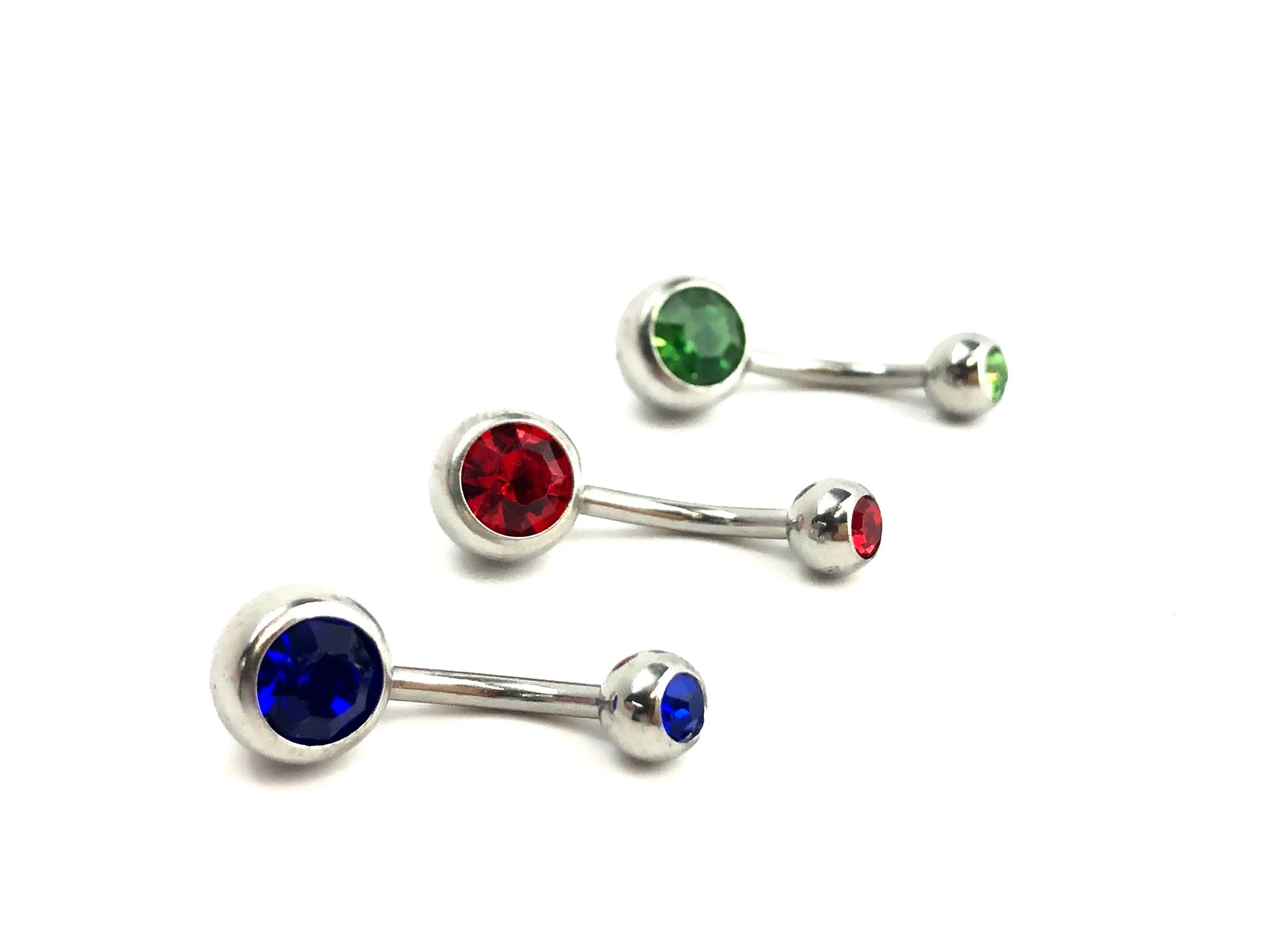 Stainless steel curve bar , w/ gem belly ring, SKU# NBR085