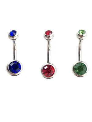 Stainless steel curve bar , w/ gem belly ring, SKU# NBR085