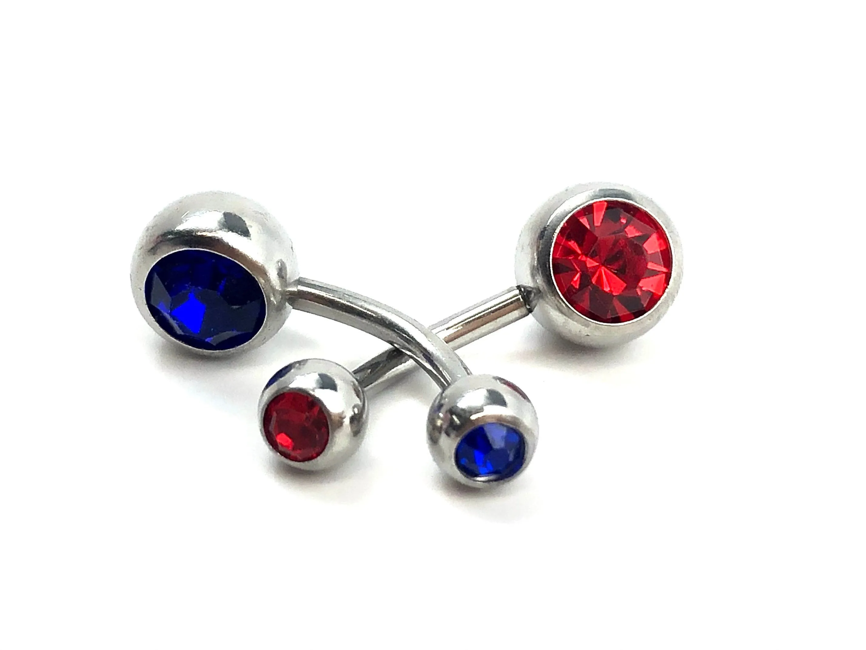 Stainless steel curve bar , w/ gem belly ring, SKU# NBR085