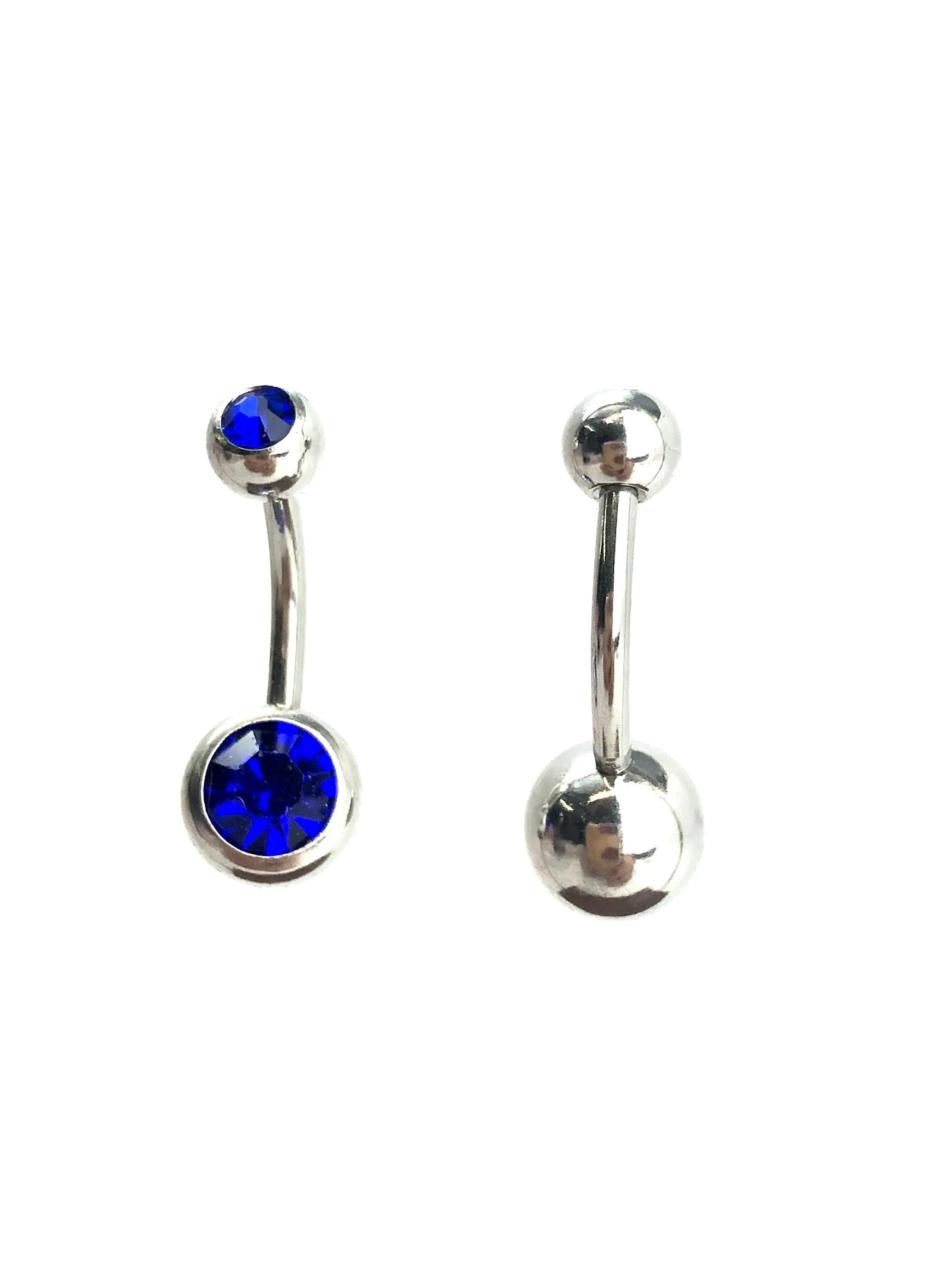 Stainless steel curve bar , w/ gem belly ring, SKU# NBR085