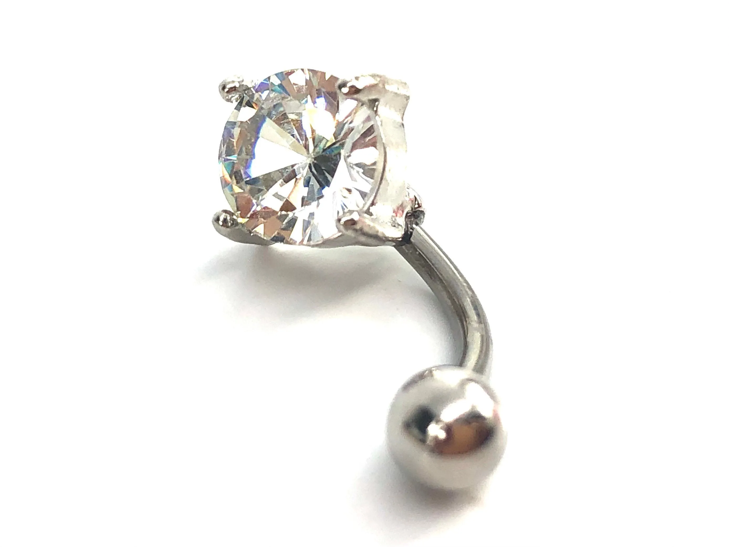 Stainless steel curve bar , w/ gem belly ring, SKU# NBR23-3