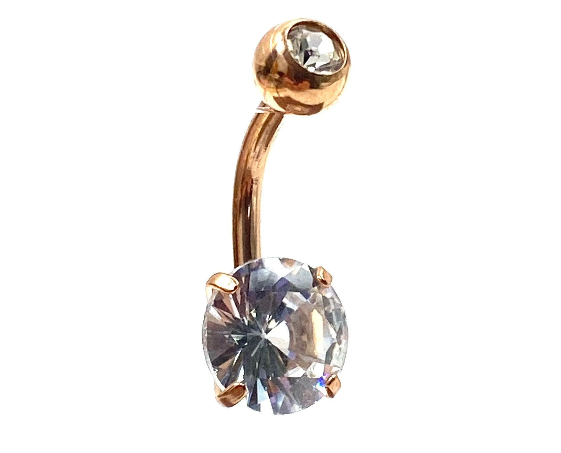 Stainless steel curved bar, colored gem belly ring, SKU# NBR077-1