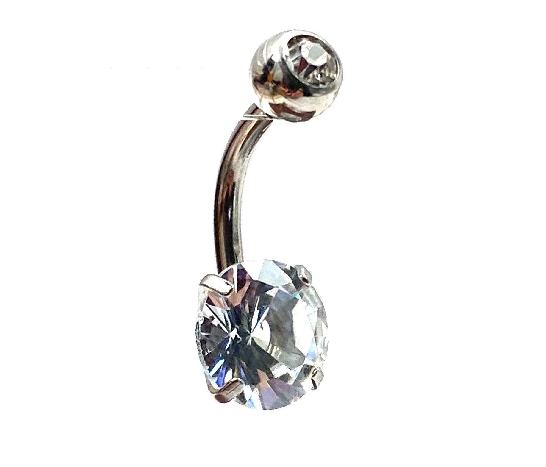 Stainless steel curved bar, colored gem belly ring, SKU# NBR077-1