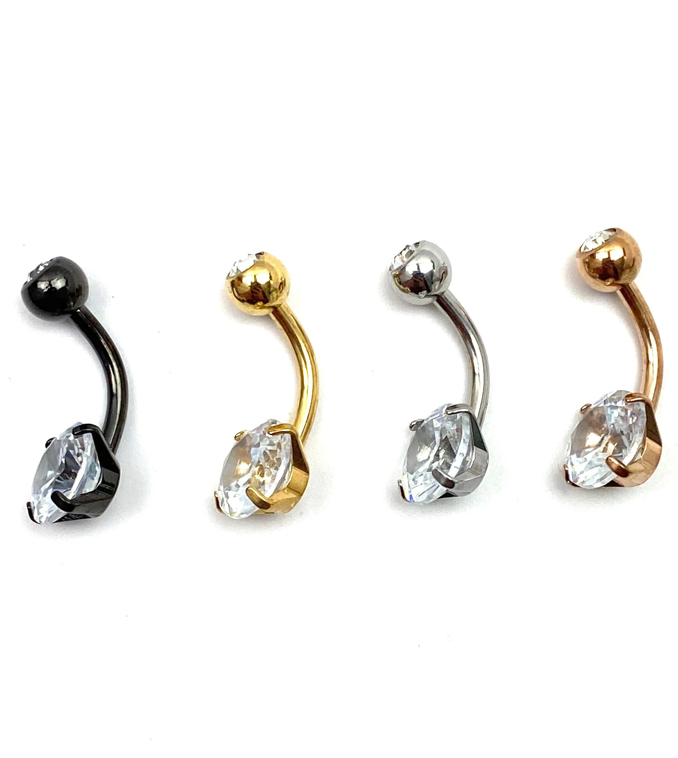 Stainless steel curved bar, colored gem belly ring, SKU# NBR077-1