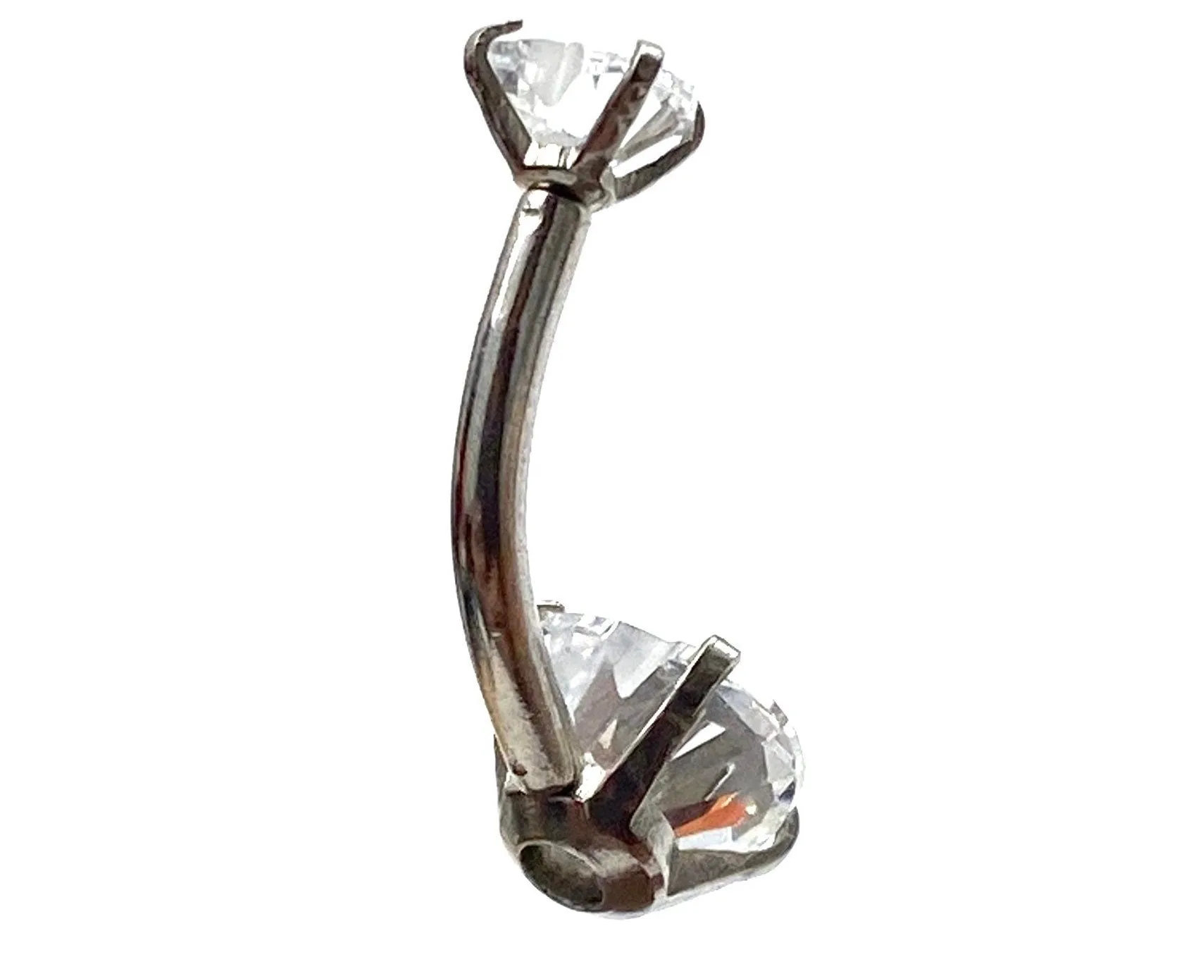 Stainless steel curved bar, double heart gem belly ring, SKU# 6-1
