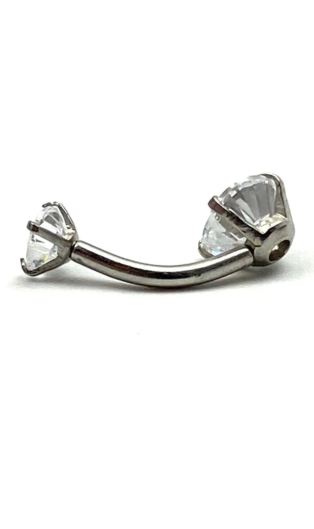 Stainless steel curved bar, double heart gem belly ring, SKU# 6-1