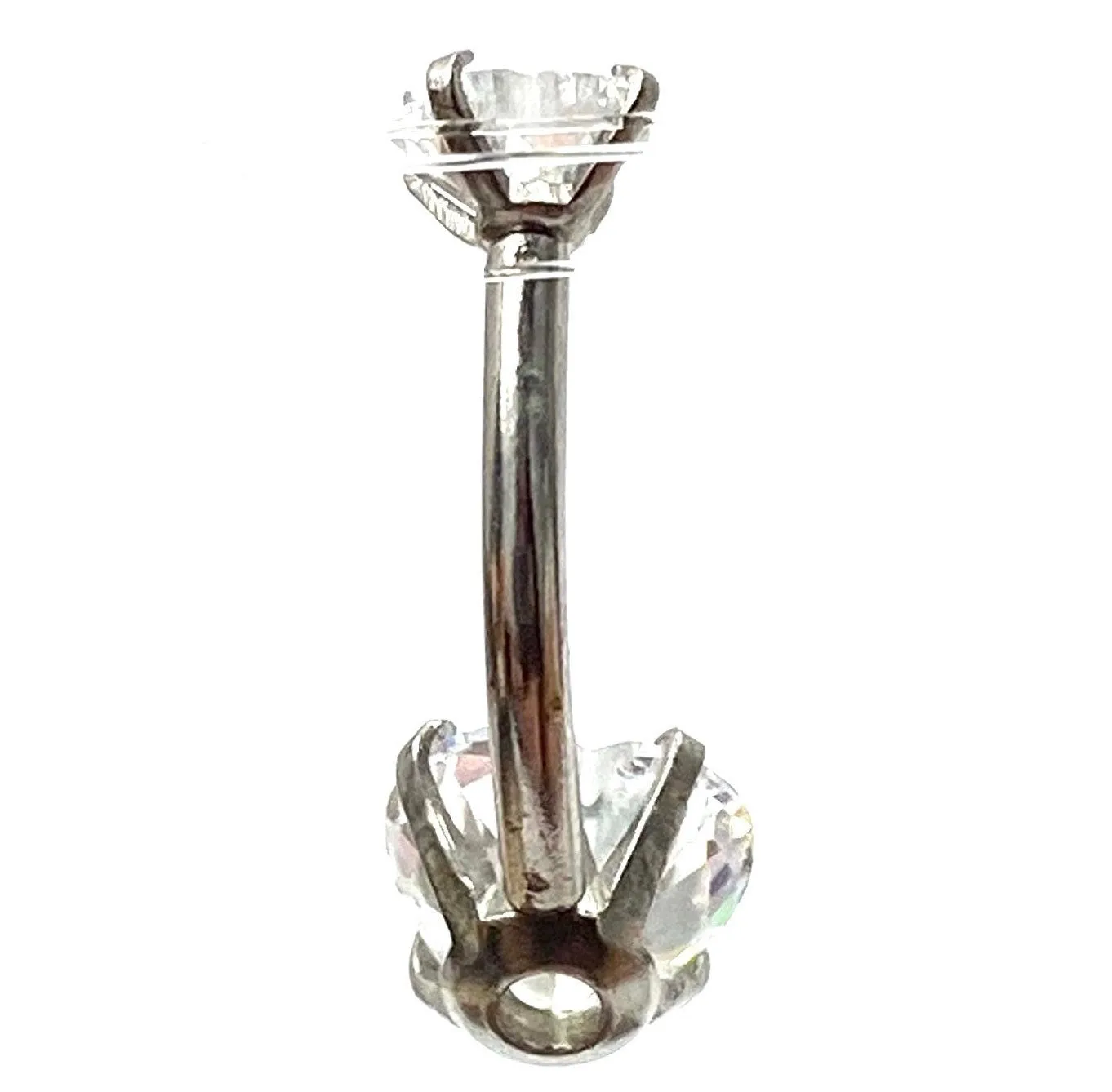 Stainless steel curved bar, double heart gem belly ring, SKU# 6-1
