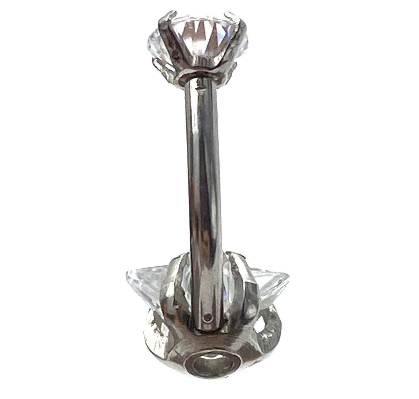 Stainless steel curved bar, double star gem belly ring, SKU# 6-2