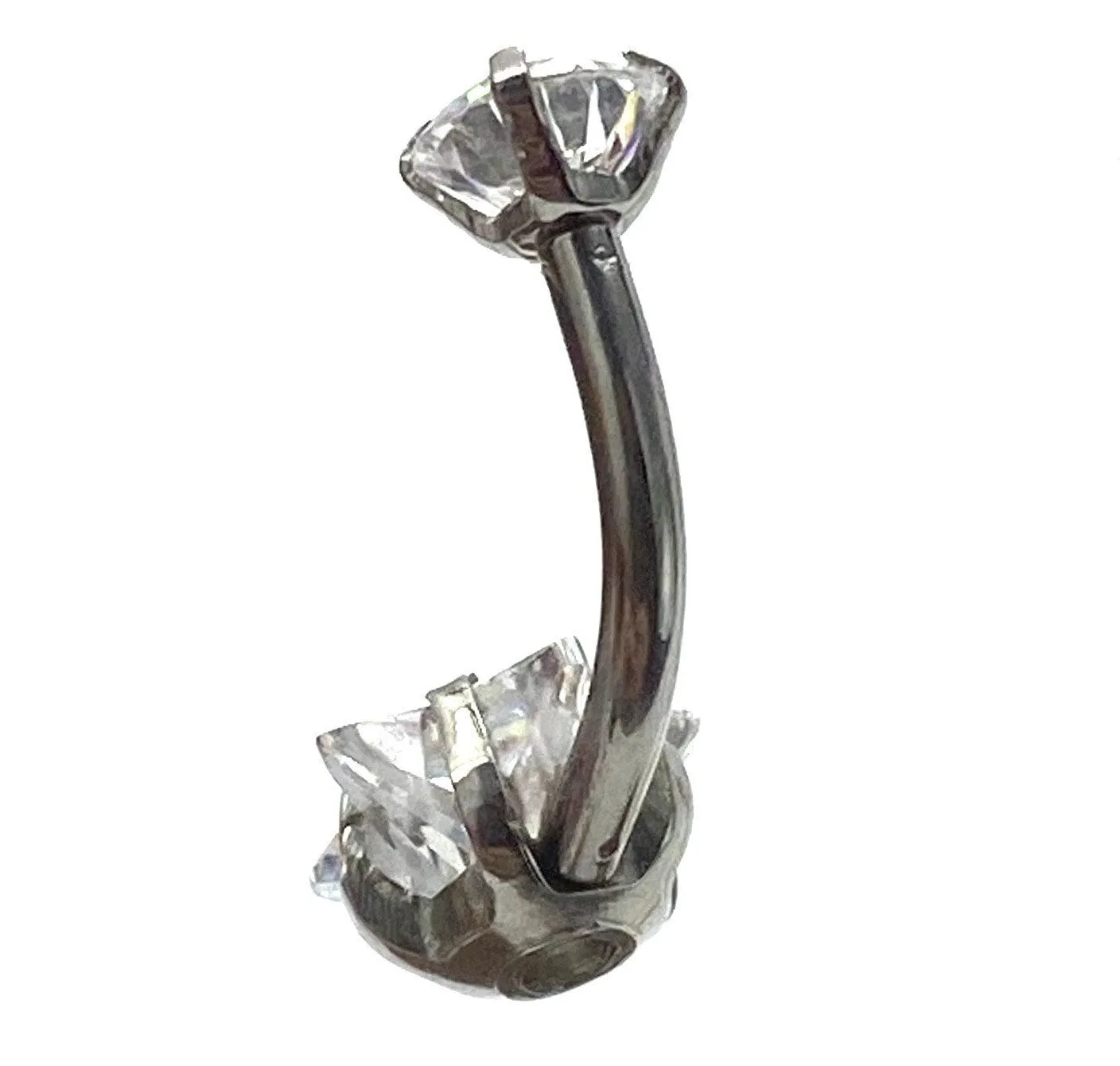 Stainless steel curved bar, double star gem belly ring, SKU# 6-2