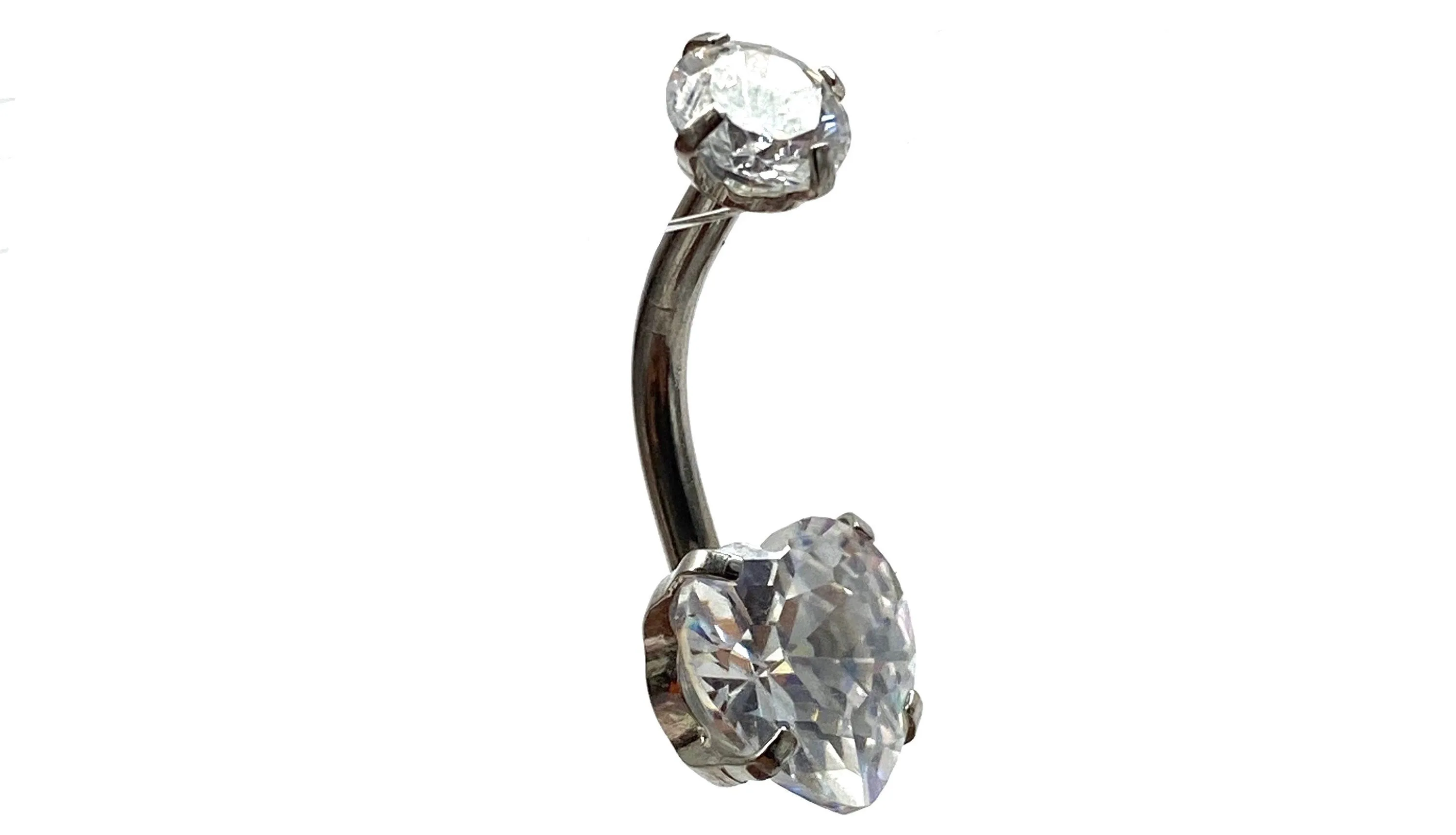 Stainless steel curved bar with heart gem belly ring, SKU# 6-8