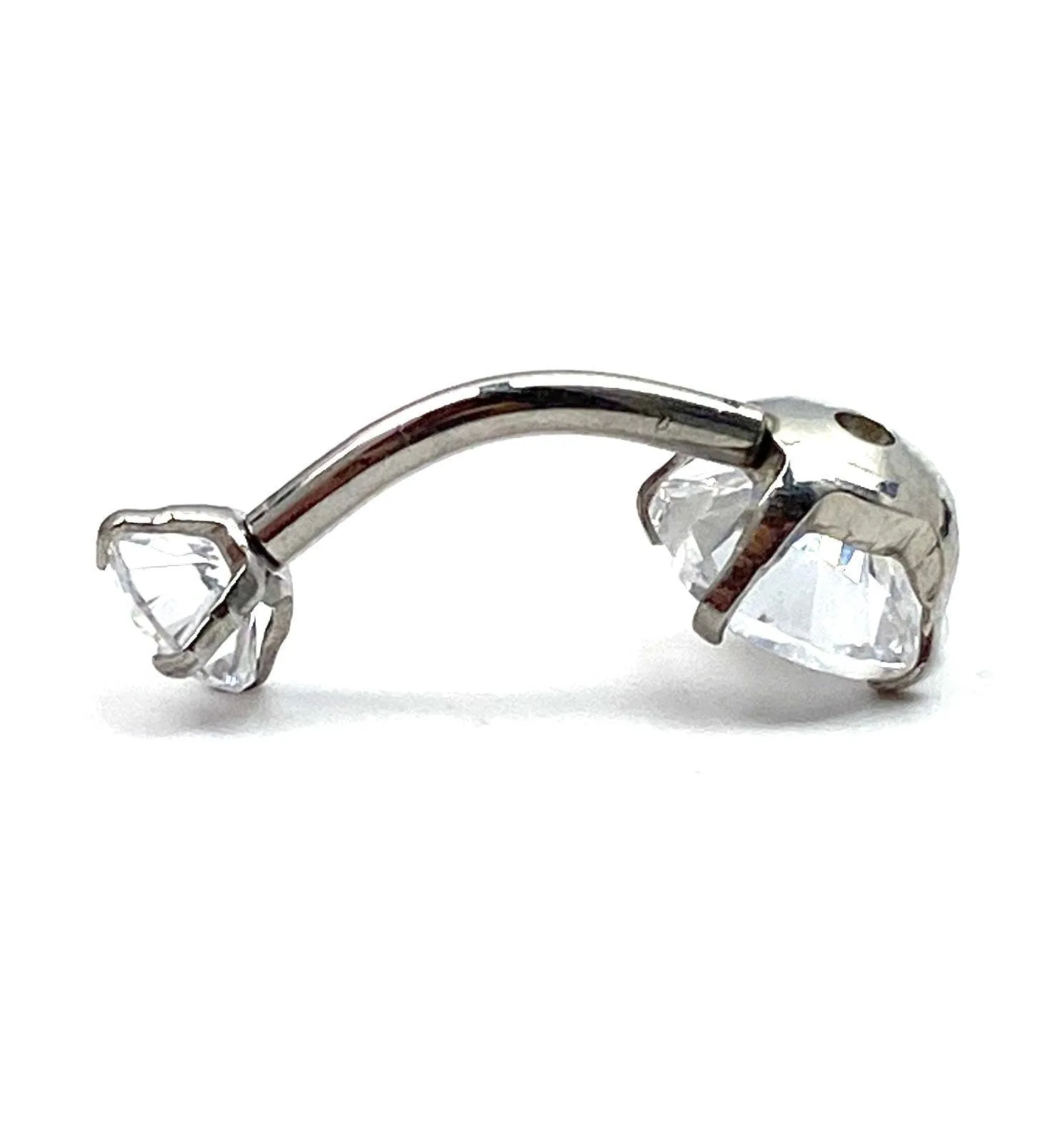 Stainless steel curved bar with heart gem belly ring, SKU# 6-8