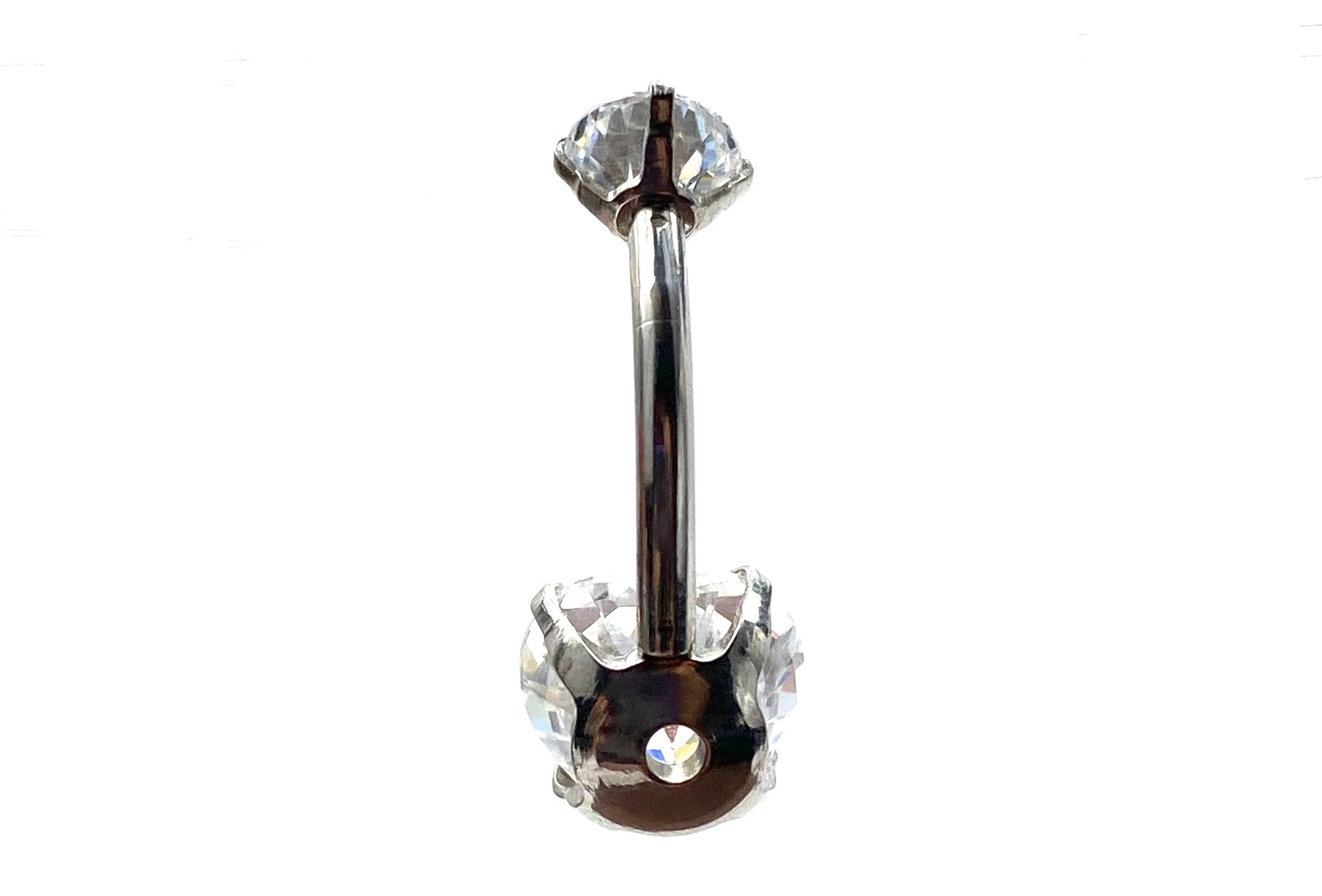 Stainless steel curved bar with heart gem belly ring, SKU# 6-8