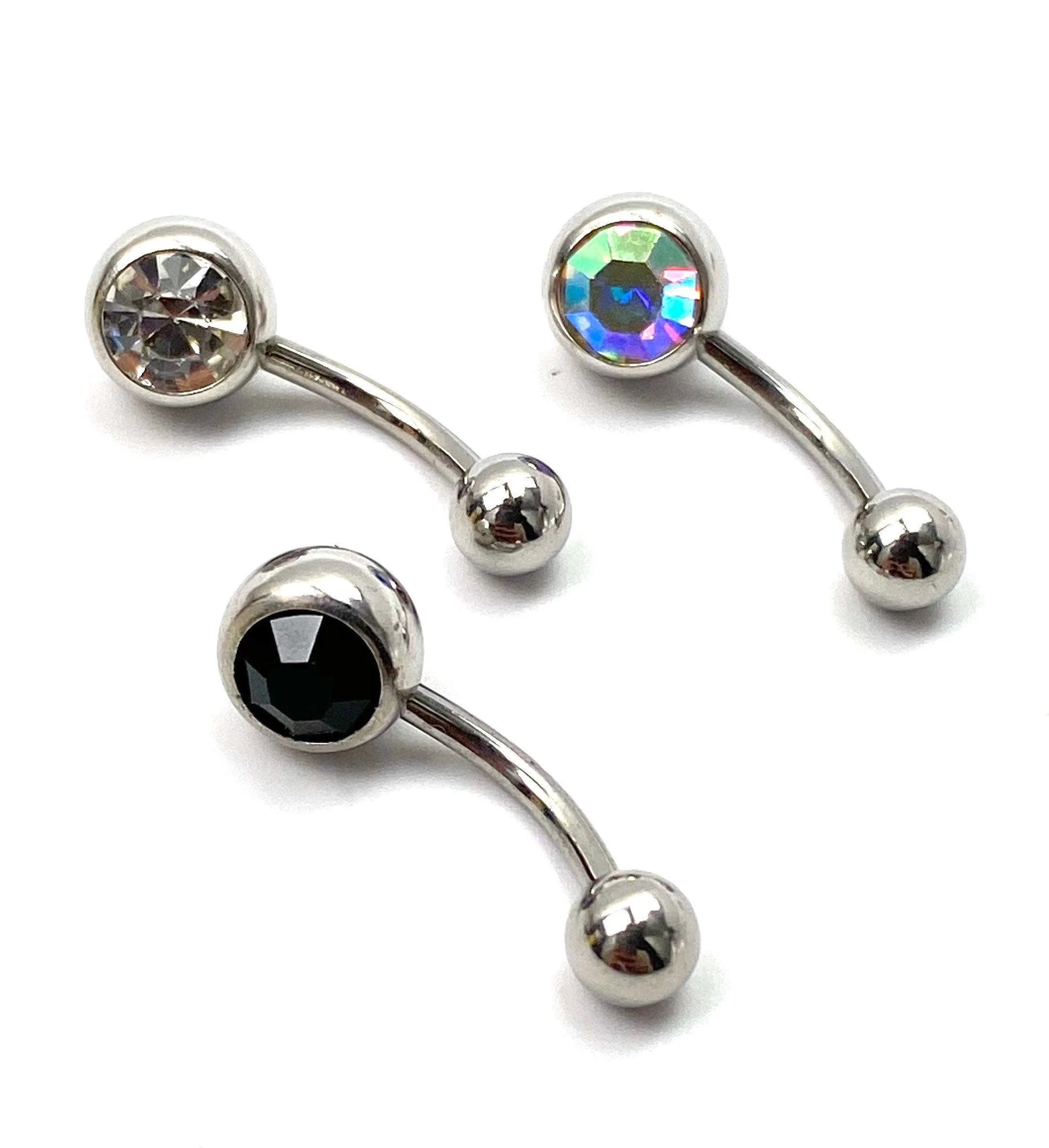 Stainless steel with colored gem belly ring, SKU# NBR065