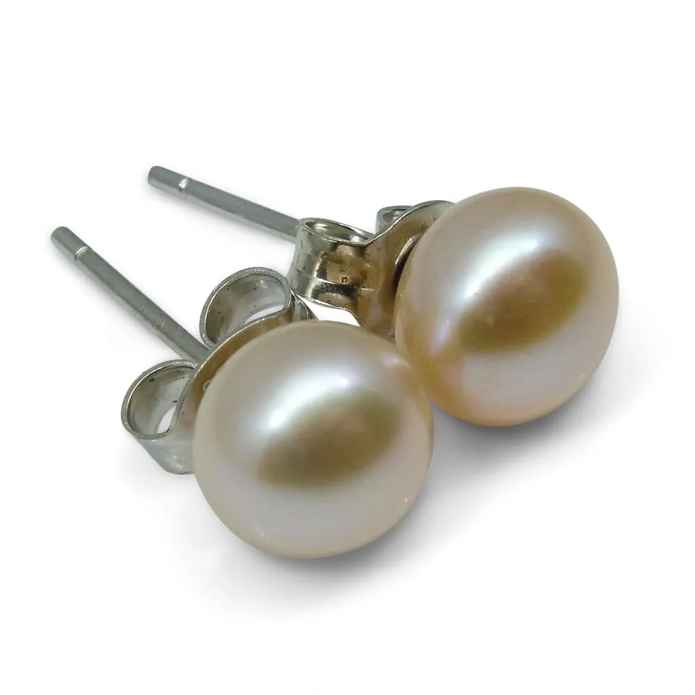 Sterling Silver 6mm Pair Natural Baby Pink Pearl Stud Earrings