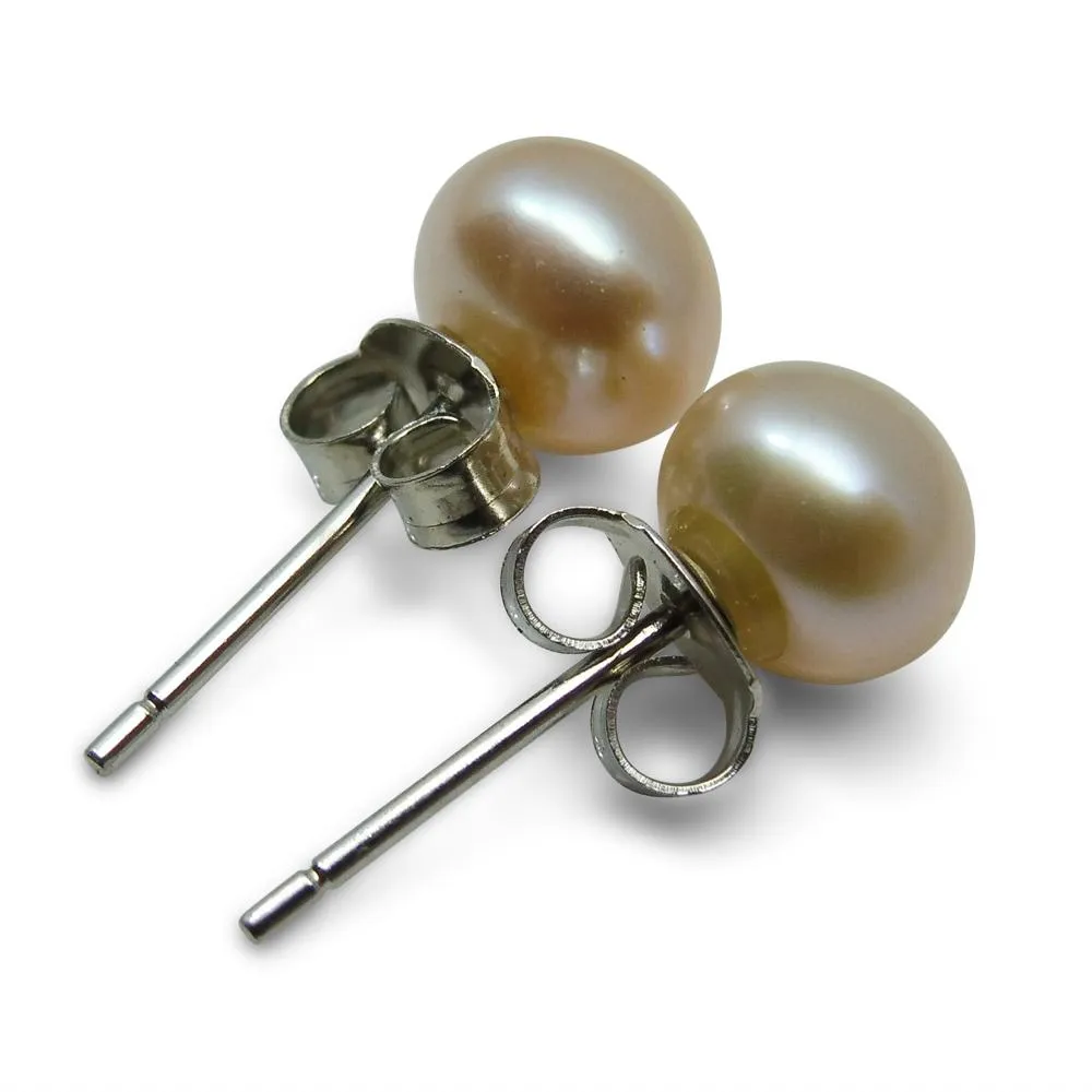 Sterling Silver 6mm Pair Natural Baby Pink Pearl Stud Earrings