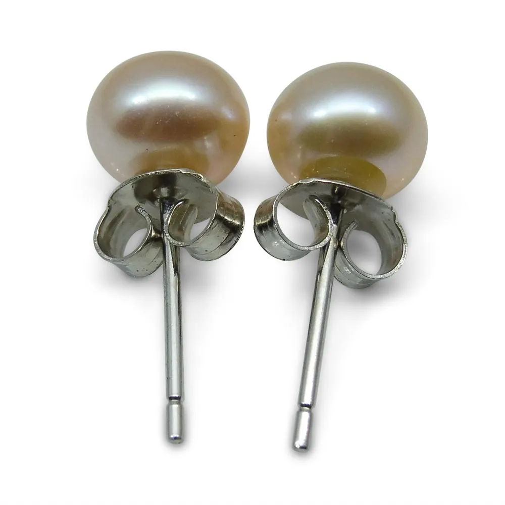 Sterling Silver 6mm Pair Natural Baby Pink Pearl Stud Earrings