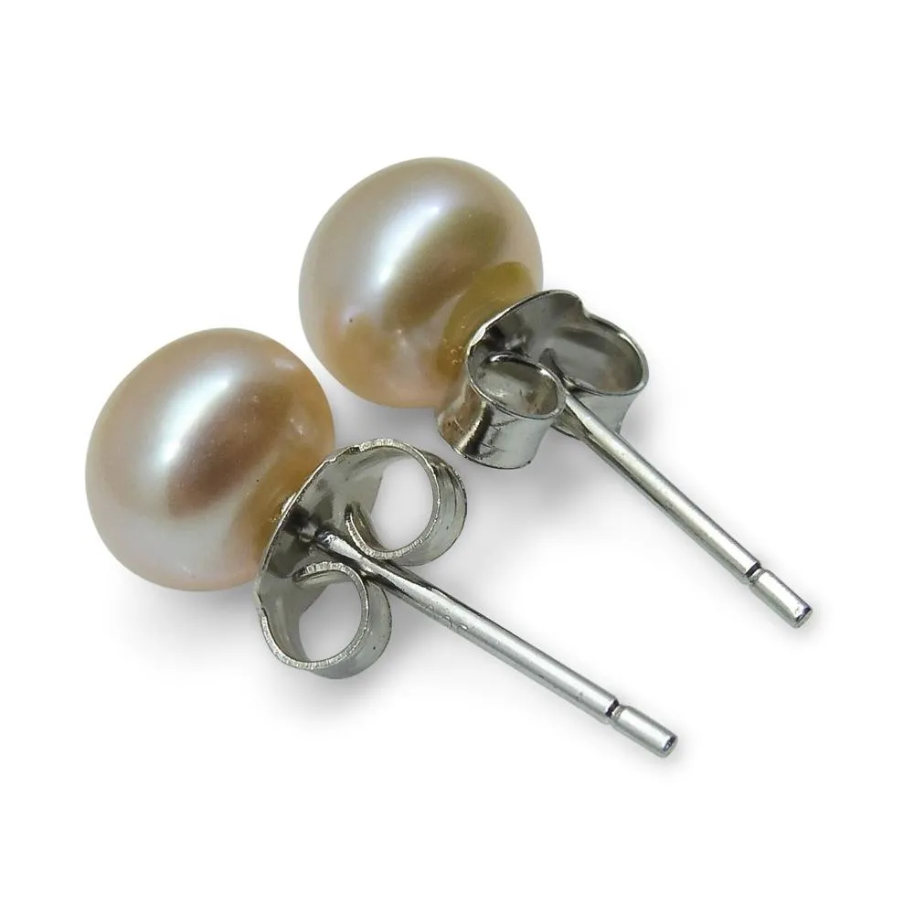 Sterling Silver 6mm Pair Natural Baby Pink Pearl Stud Earrings