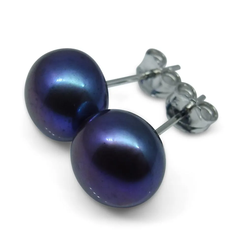 Sterling Silver 9mm Pair Natural Peacock Pearl Stud Earrings