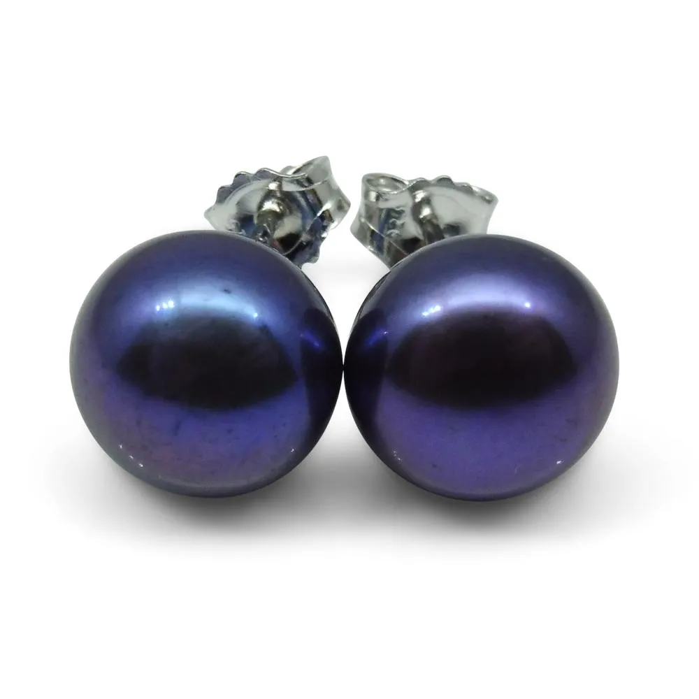Sterling Silver 9mm Pair Natural Peacock Pearl Stud Earrings