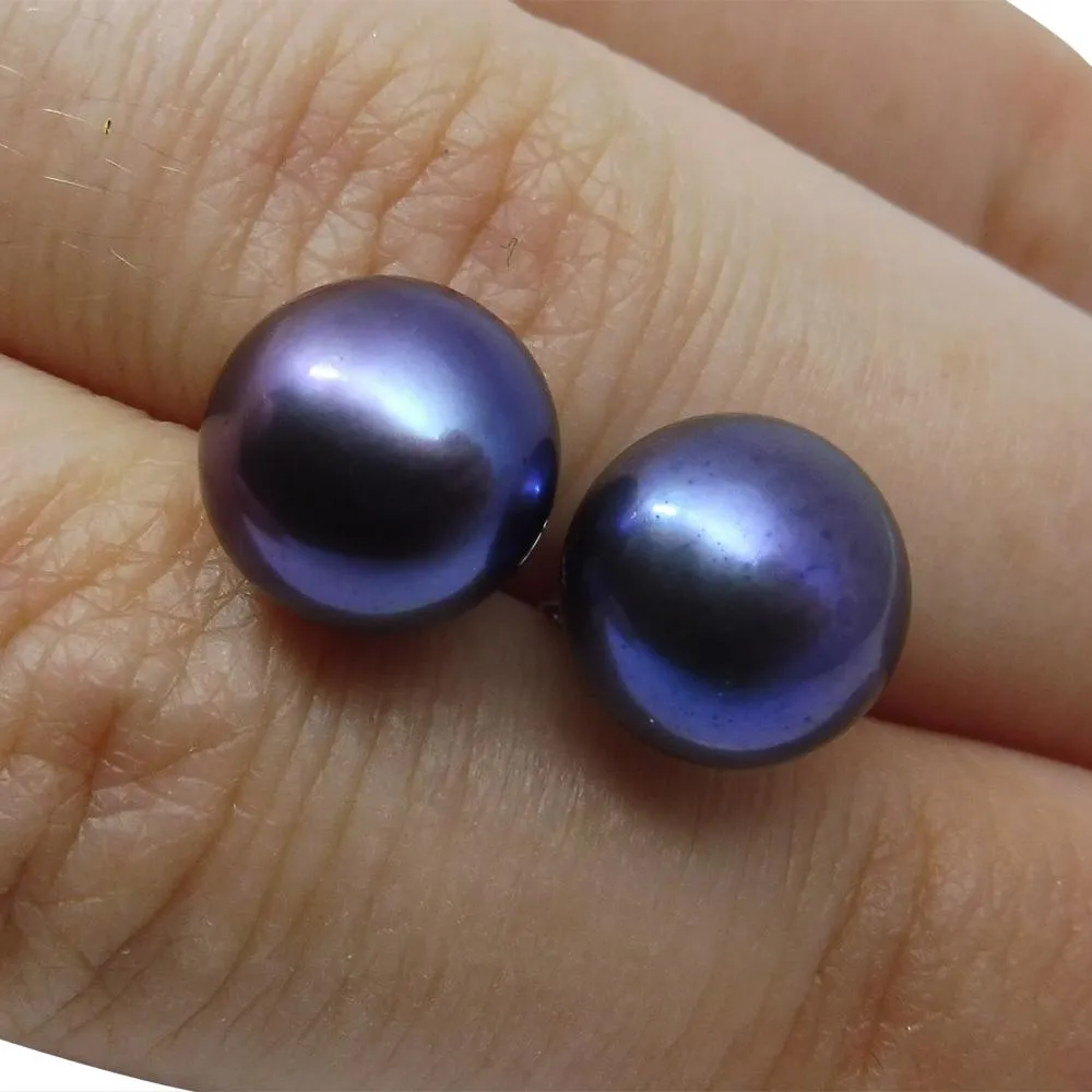Sterling Silver 9mm Pair Natural Peacock Pearl Stud Earrings