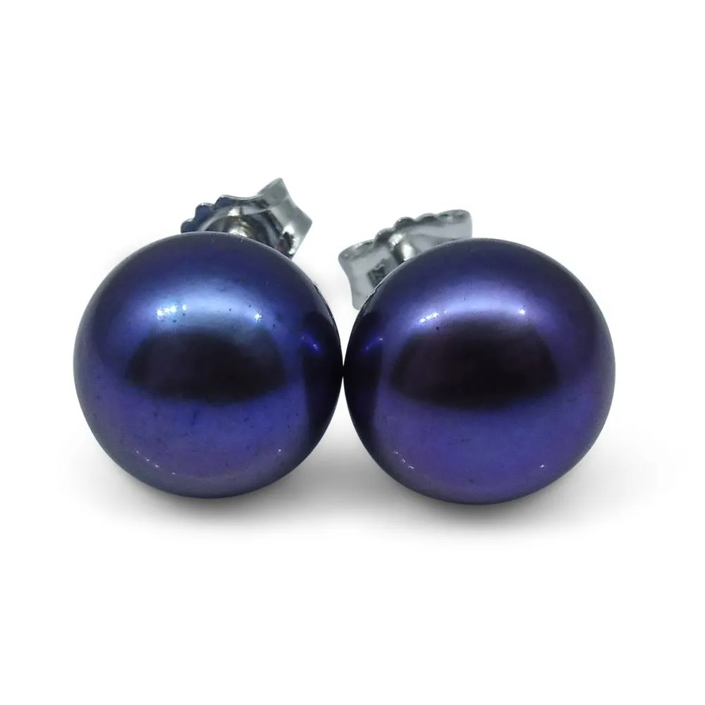Sterling Silver 9mm Pair Natural Peacock Pearl Stud Earrings