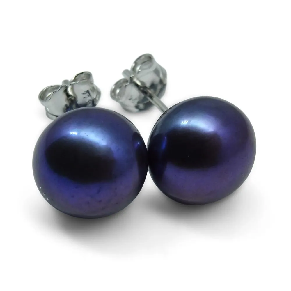 Sterling Silver 9mm Pair Natural Peacock Pearl Stud Earrings