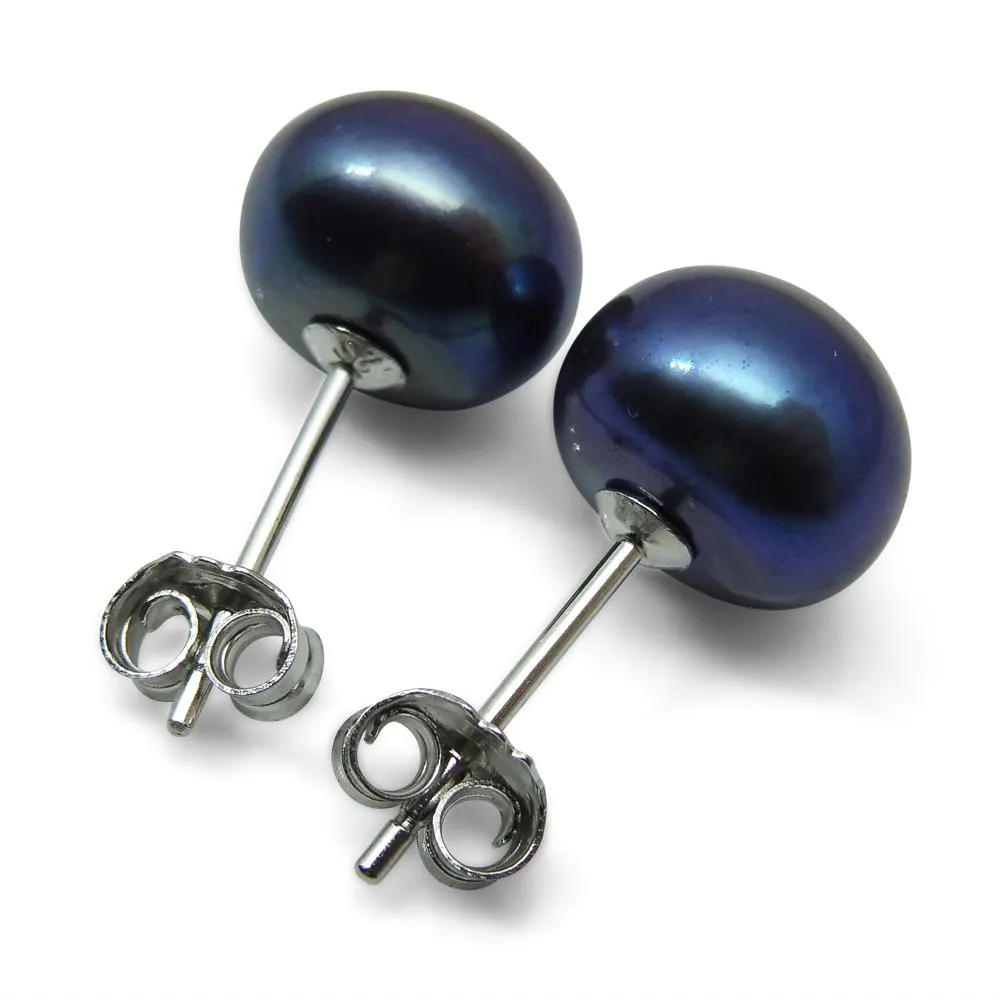Sterling Silver 9mm Pair Natural Peacock Pearl Stud Earrings