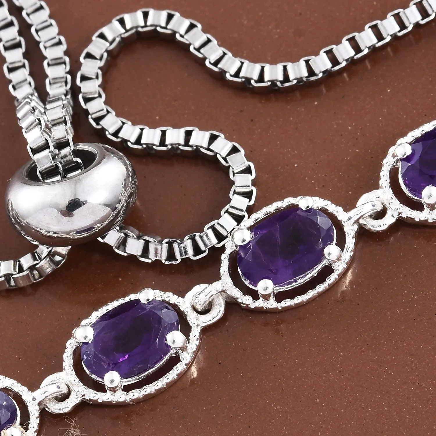 Sterling Silver AMETHYST Halo Adjustable Sliding Bolo Bracelet (3.10 cts.)