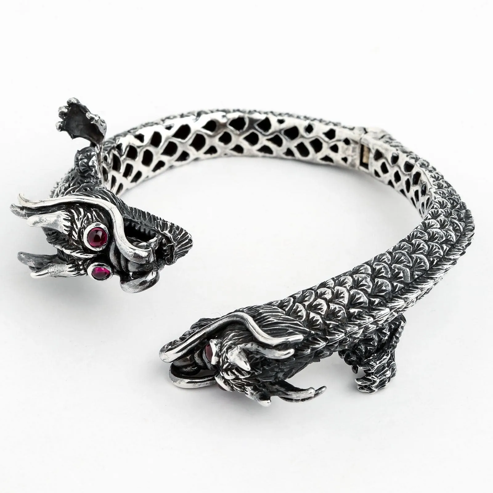 Sterling Silver Big Dragon Men's Cuff Bracelet