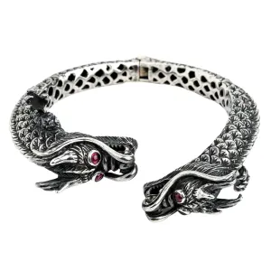 Sterling Silver Big Dragon Men's Cuff Bracelet