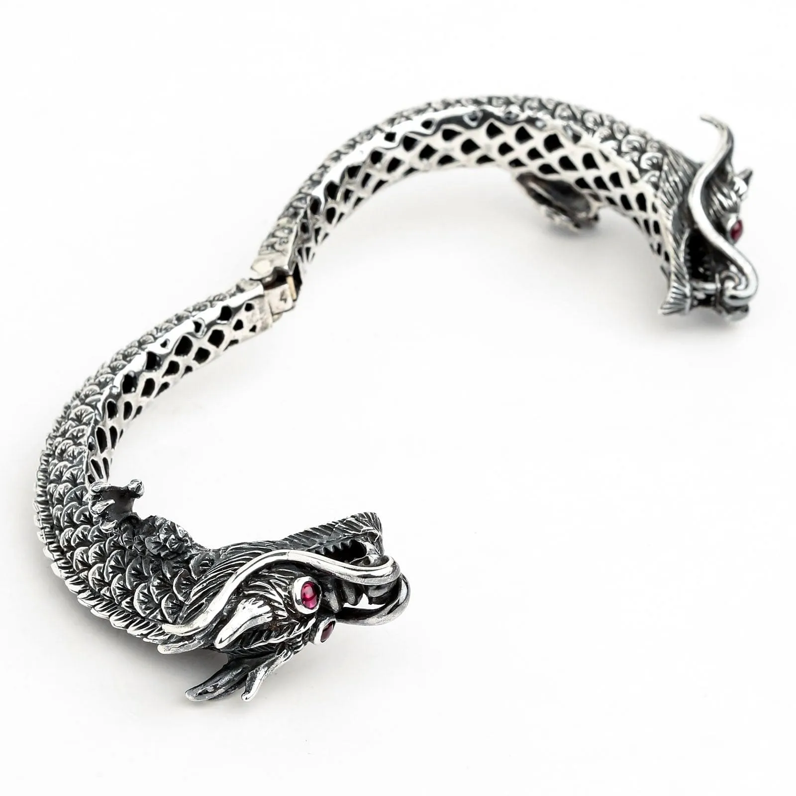 Sterling Silver Big Dragon Men's Cuff Bracelet