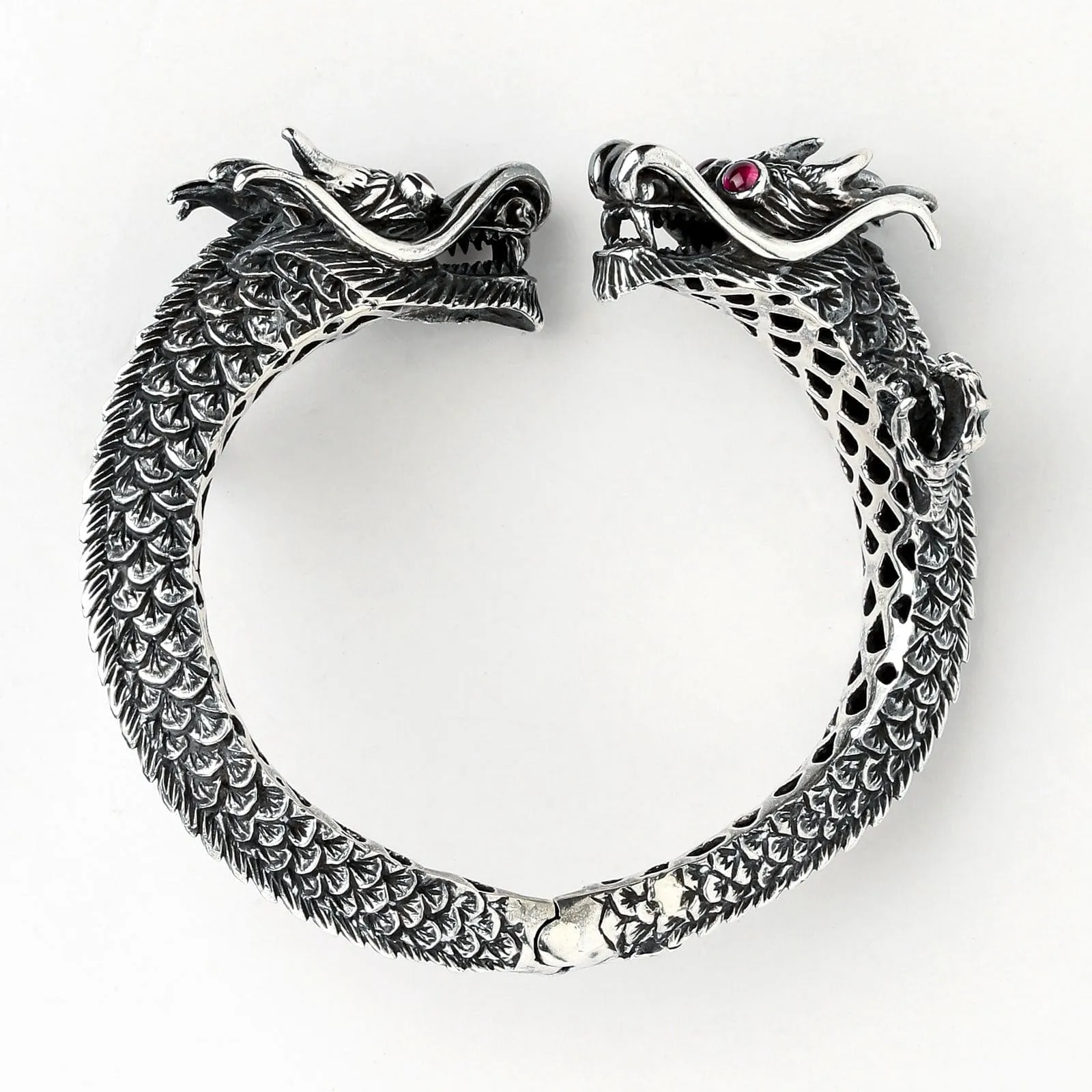 Sterling Silver Big Dragon Men's Cuff Bracelet